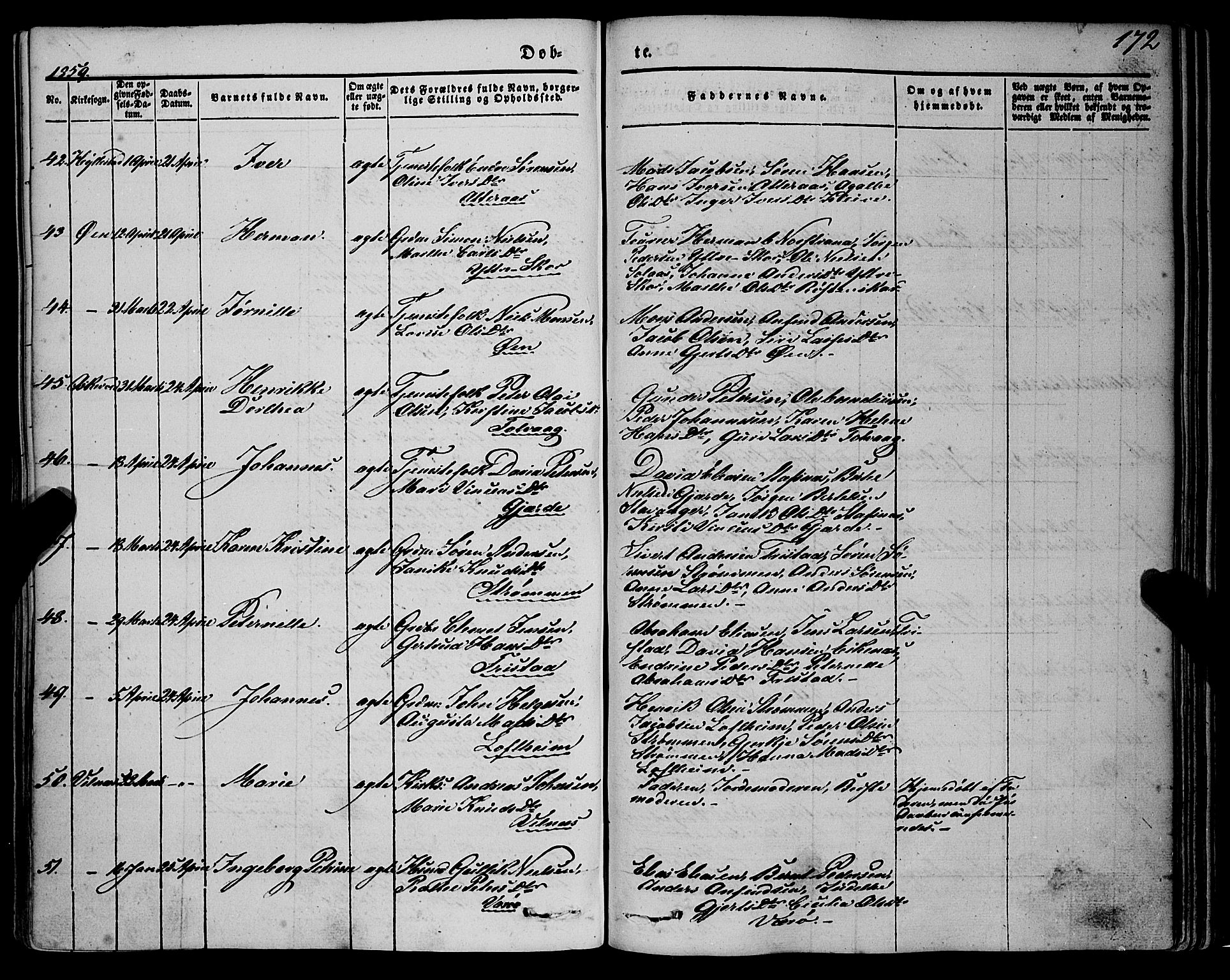Askvoll sokneprestembete, SAB/A-79501/H/Haa/Haaa/L0011/0001: Parish register (official) no. A 11 I, 1845-1864, p. 172