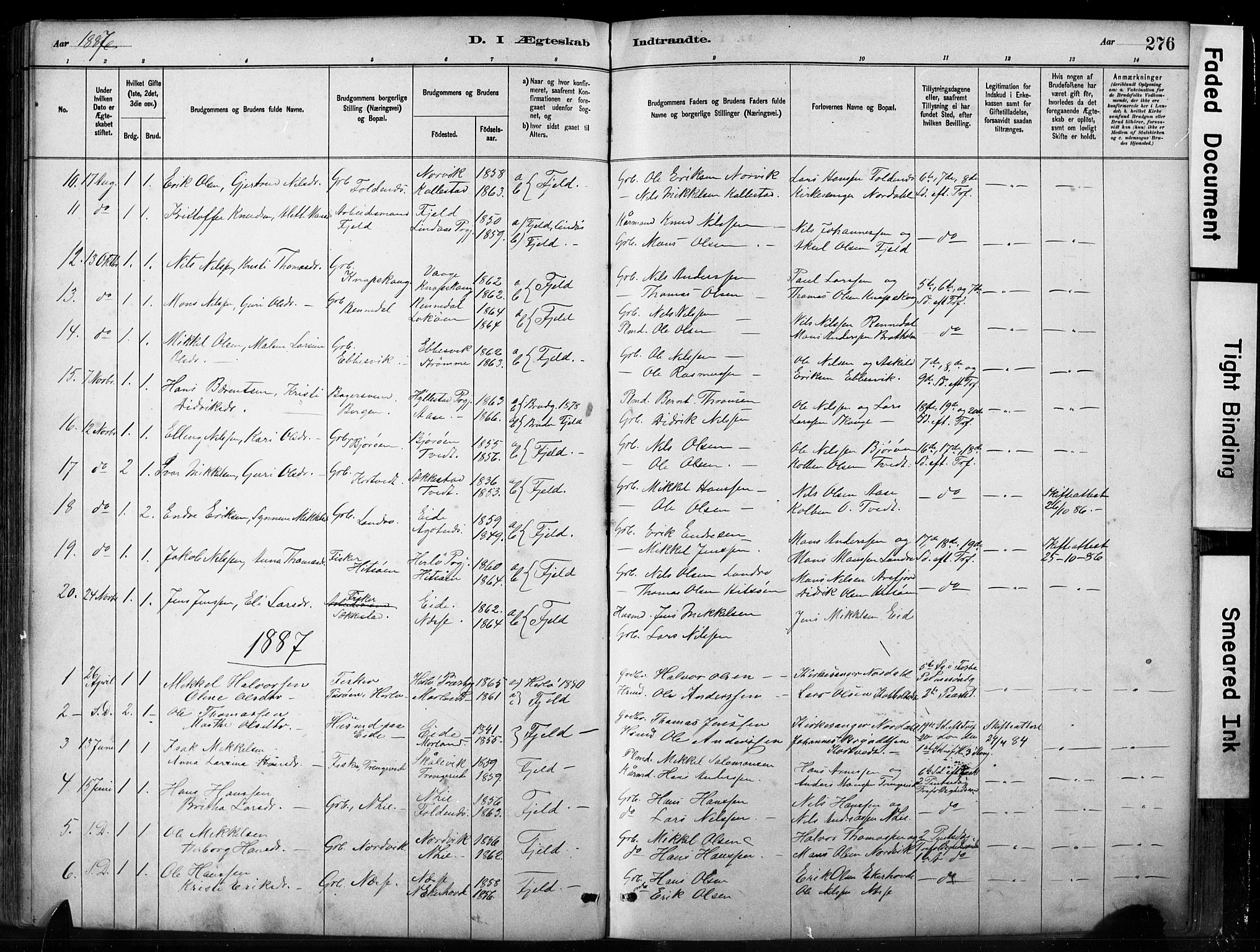 Fjell sokneprestembete, SAB/A-75301/H/Hab: Parish register (copy) no. A 4, 1880-1899, p. 276