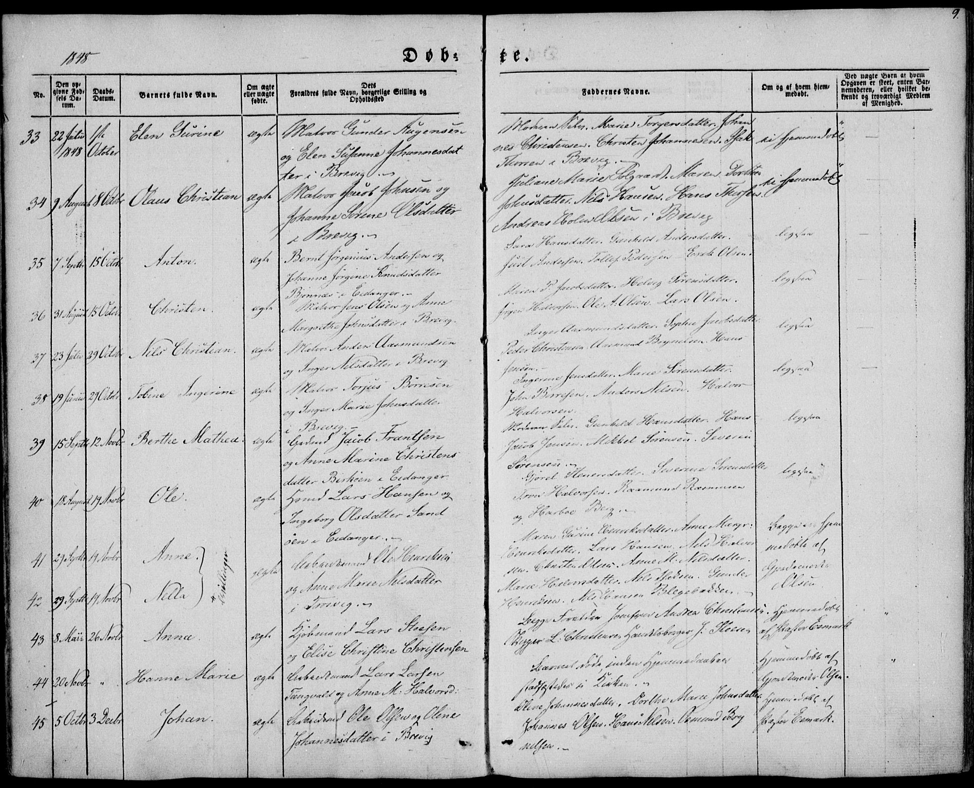 Brevik kirkebøker, AV/SAKO-A-255/F/Fa/L0005: Parish register (official) no. 5, 1847-1865, p. 9