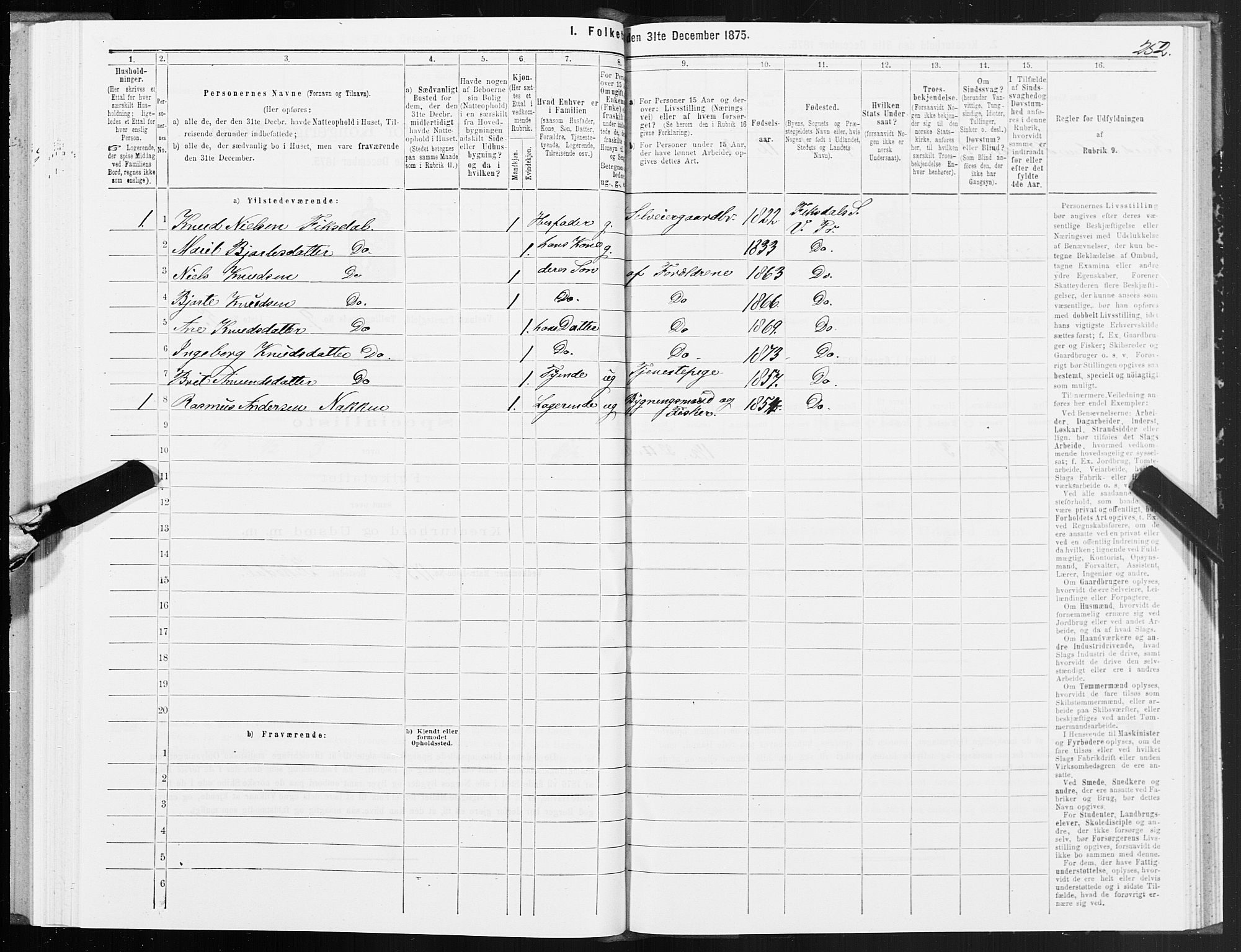 SAT, 1875 census for 1535P Vestnes, 1875, p. 3252