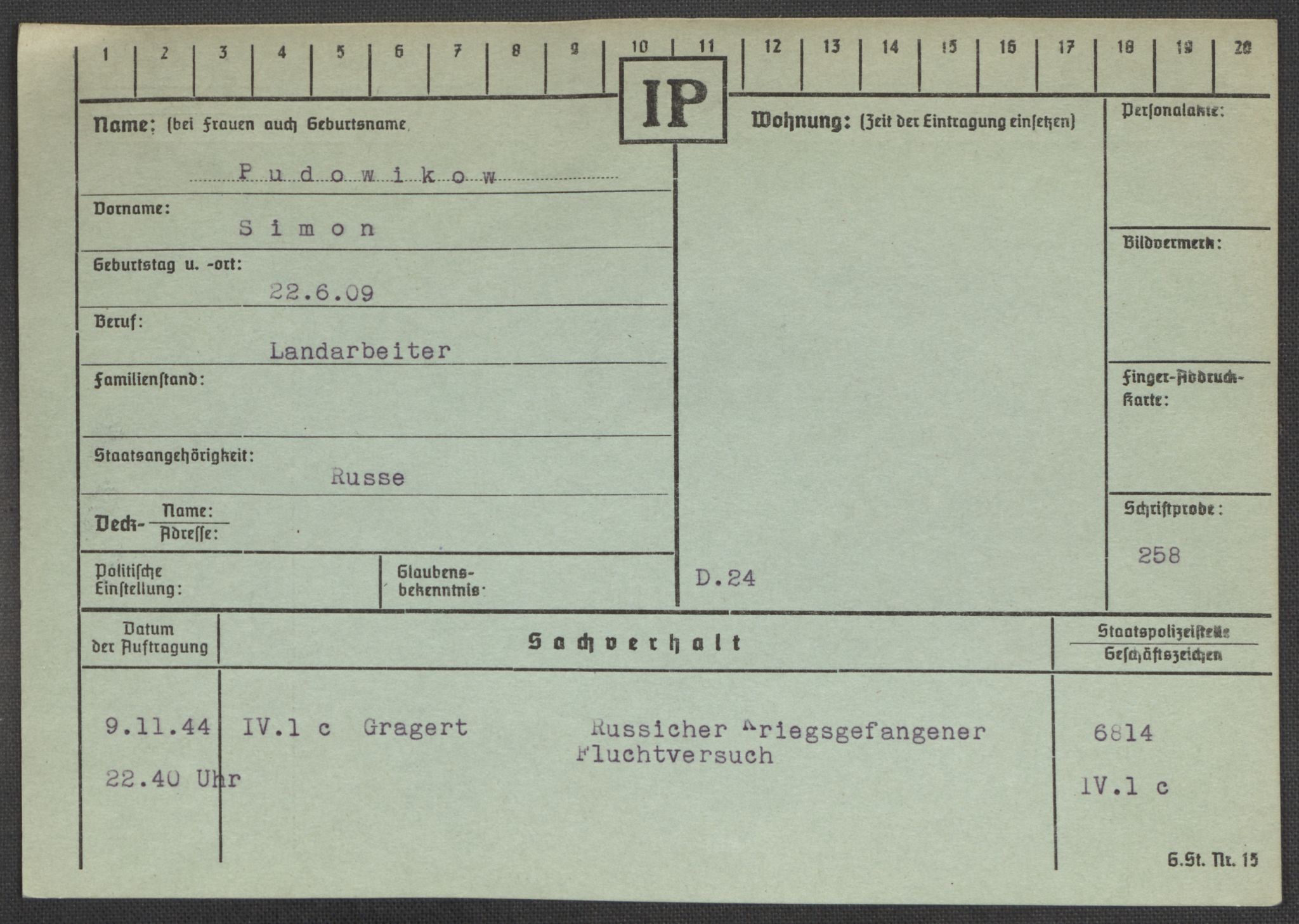 Befehlshaber der Sicherheitspolizei und des SD, RA/RAFA-5969/E/Ea/Eaa/L0008: Register over norske fanger i Møllergata 19: Oelze-Ru, 1940-1945, p. 972
