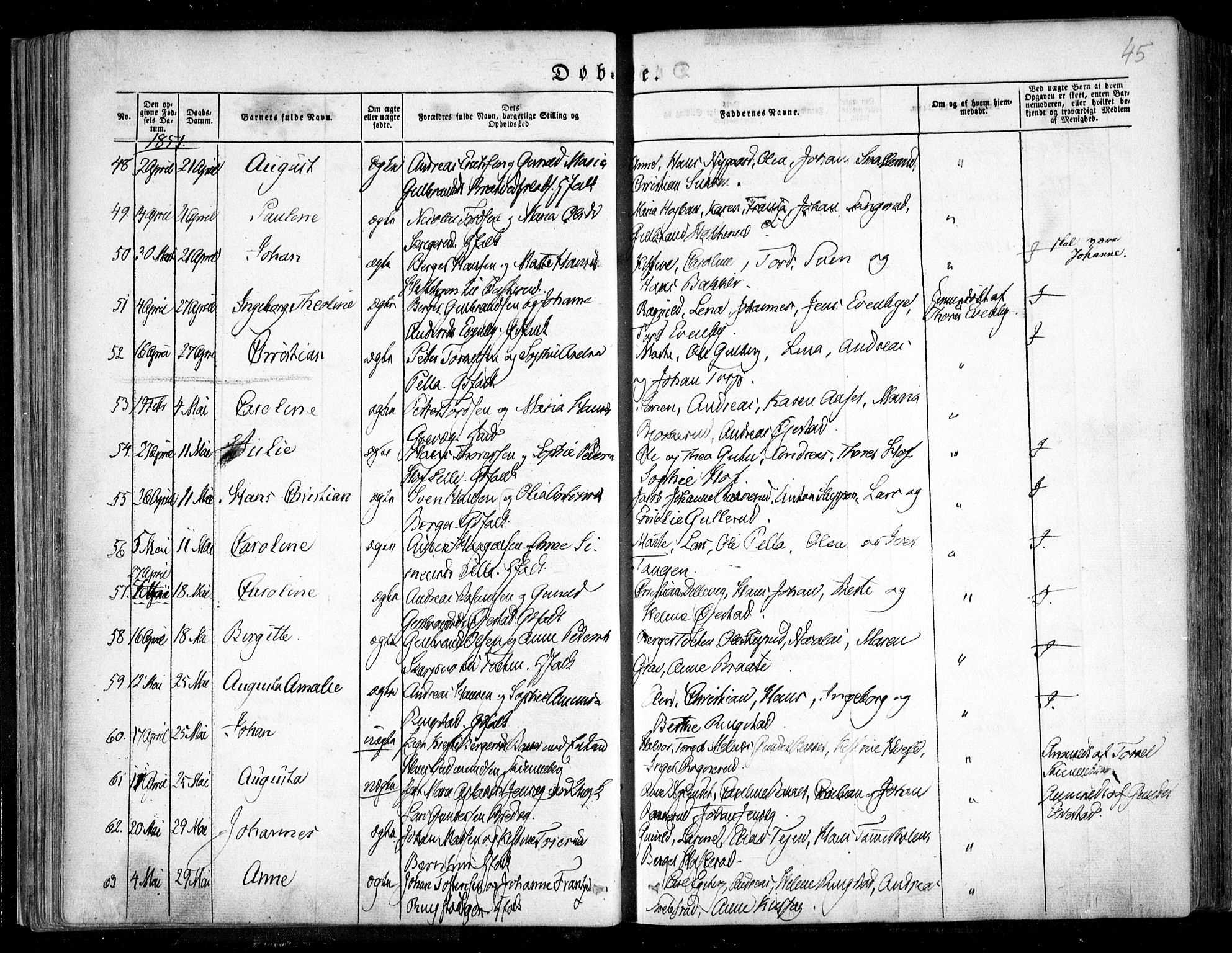 Trøgstad prestekontor Kirkebøker, SAO/A-10925/F/Fa/L0007: Parish register (official) no. I 7, 1845-1854, p. 45