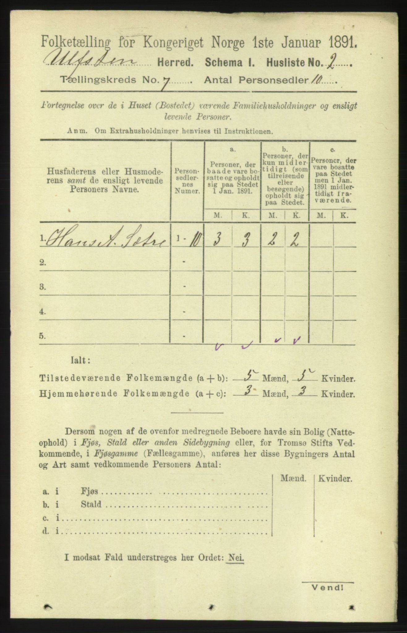 RA, 1891 census for 1516 Ulstein, 1891, p. 2120