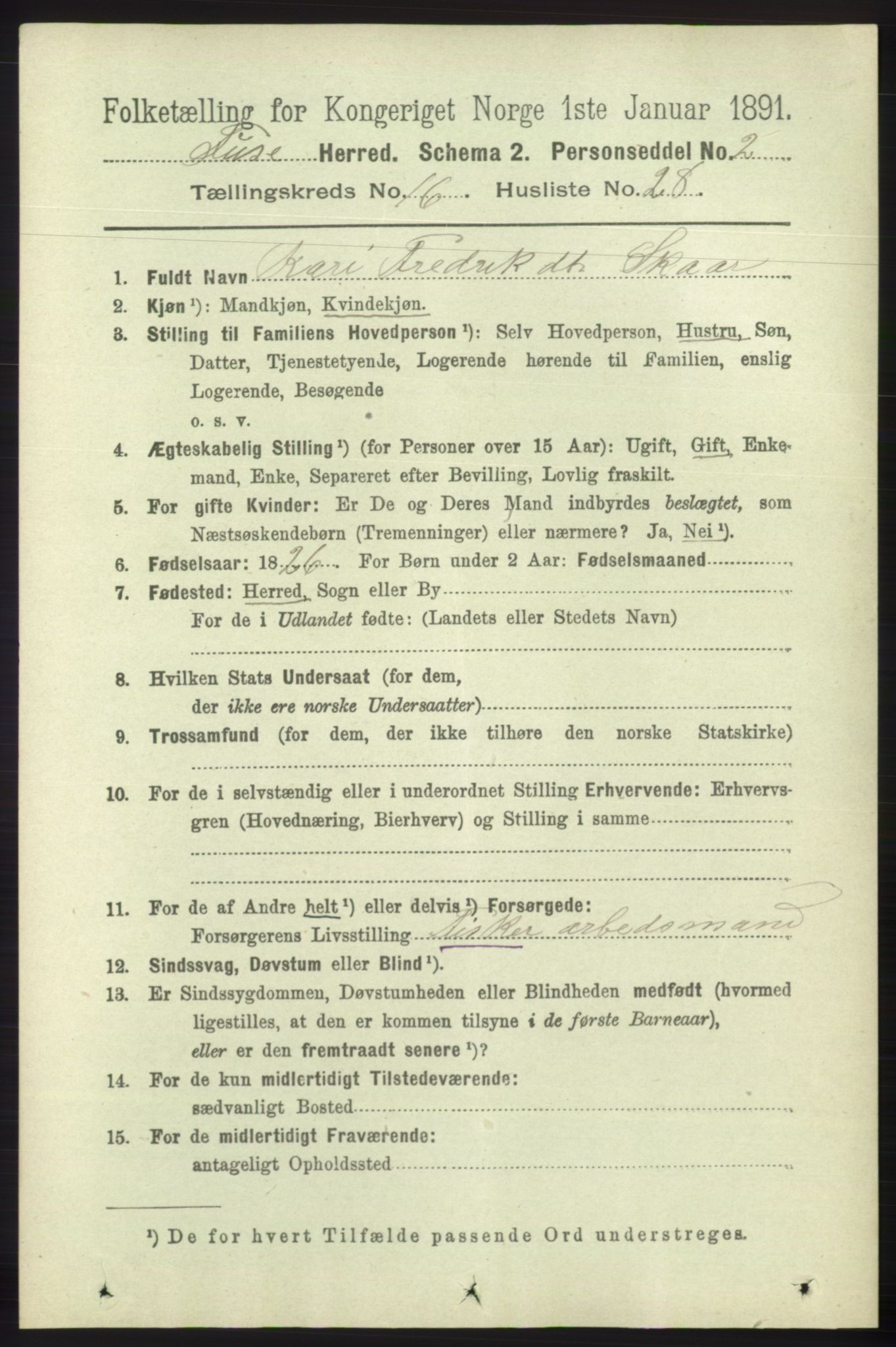 RA, 1891 census for 1241 Fusa, 1891, p. 3751