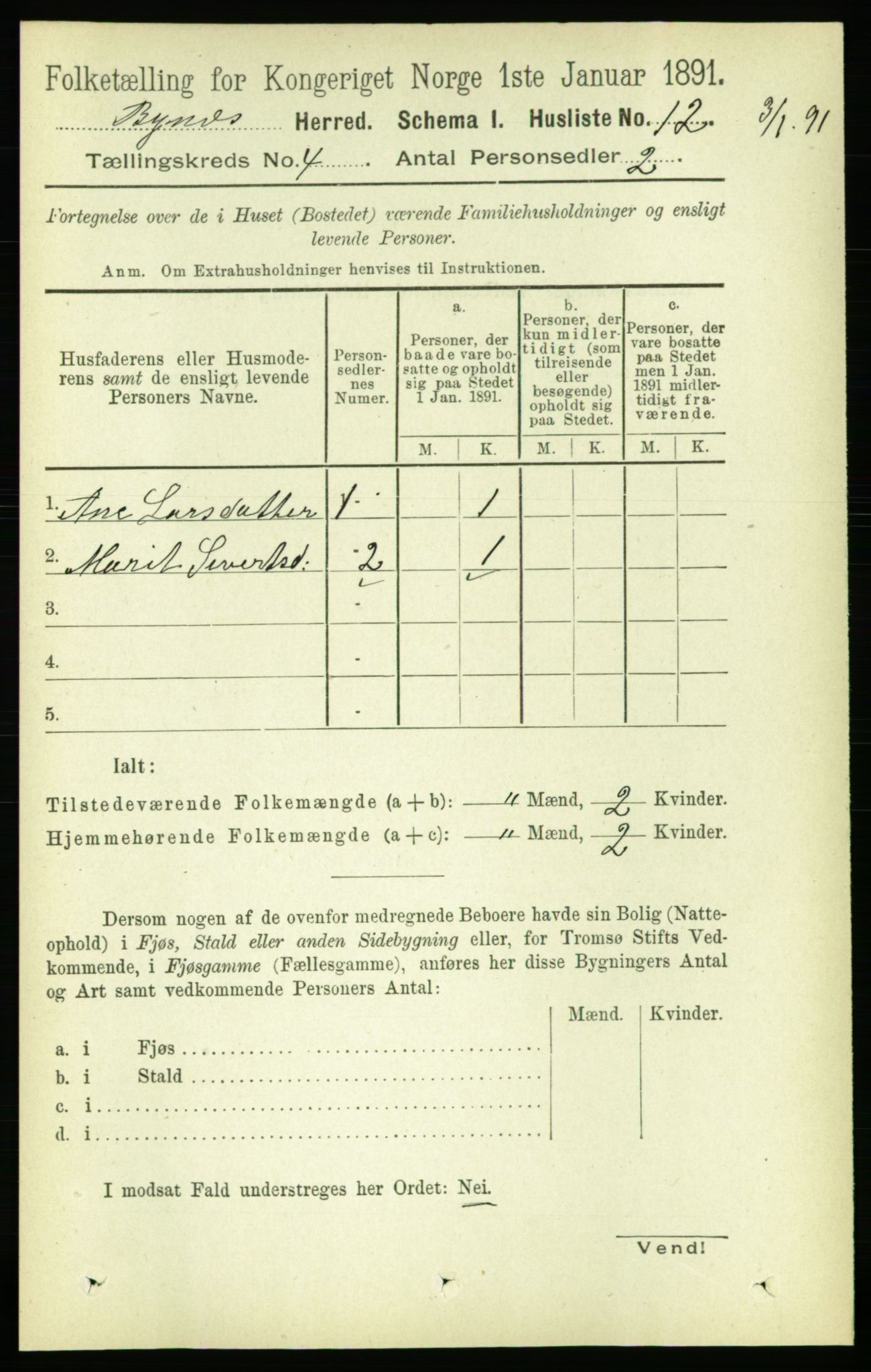 RA, 1891 census for 1655 Byneset, 1891, p. 1520