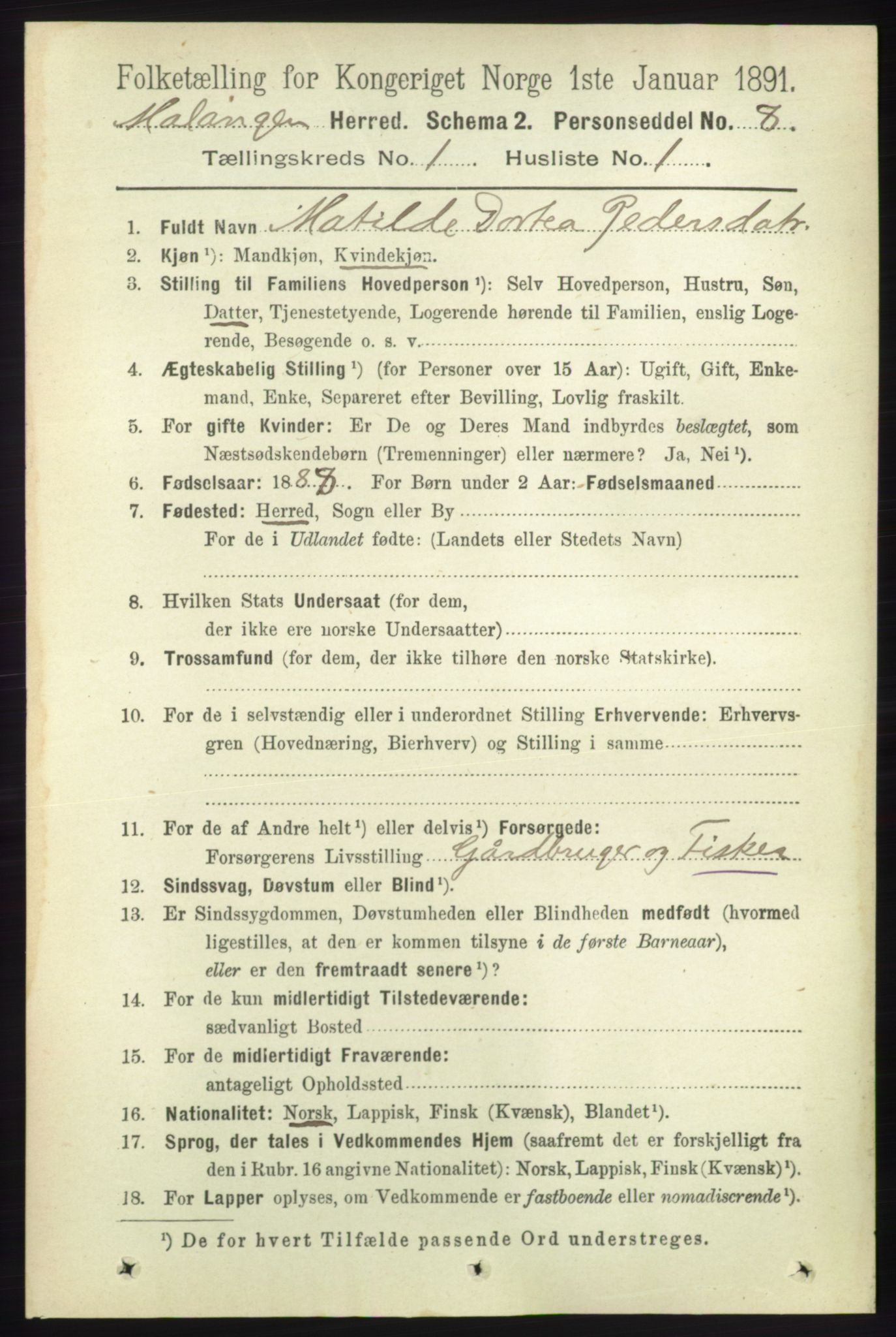 RA, 1891 census for 1932 Malangen, 1891, p. 70