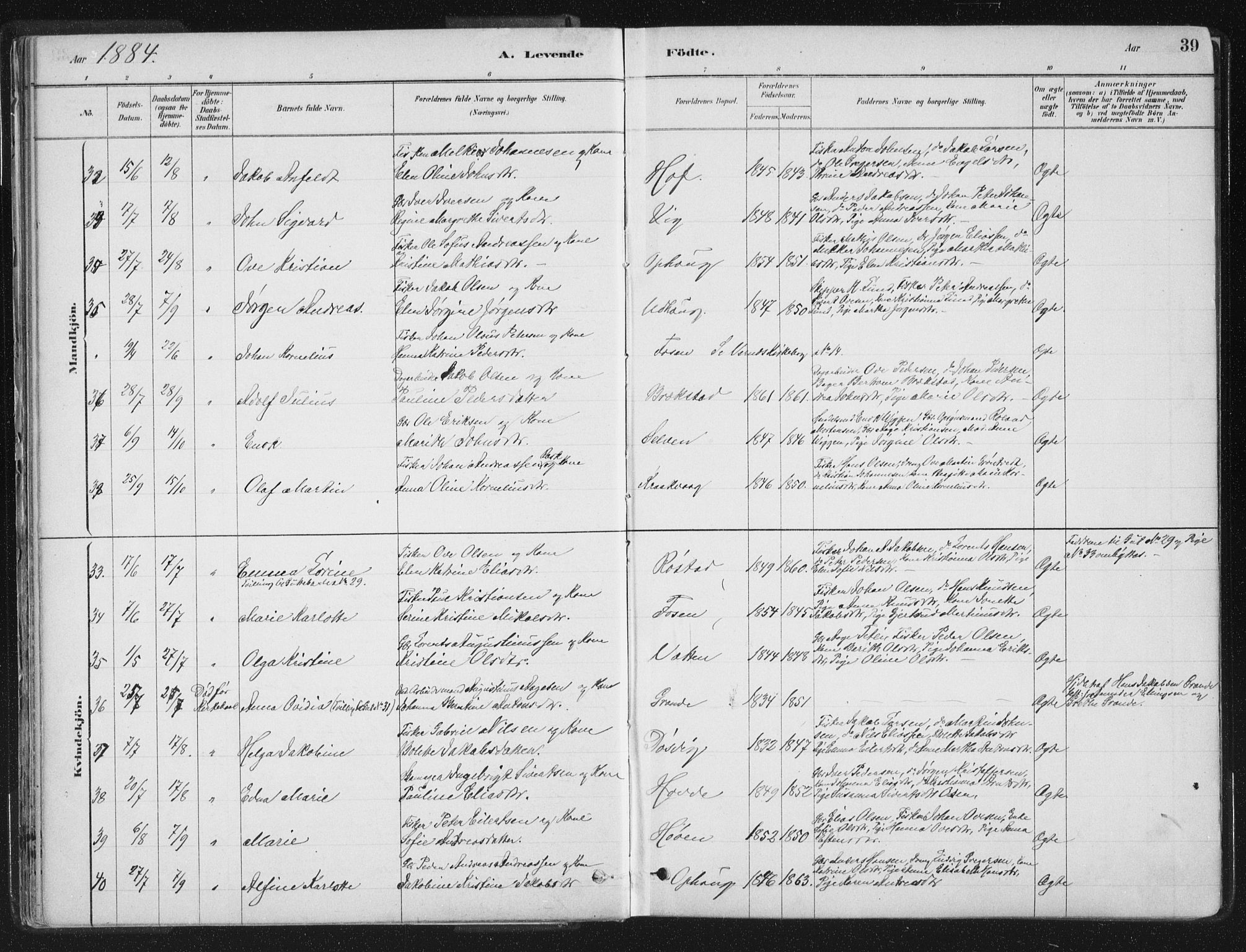 Ministerialprotokoller, klokkerbøker og fødselsregistre - Sør-Trøndelag, AV/SAT-A-1456/659/L0739: Parish register (official) no. 659A09, 1879-1893, p. 39