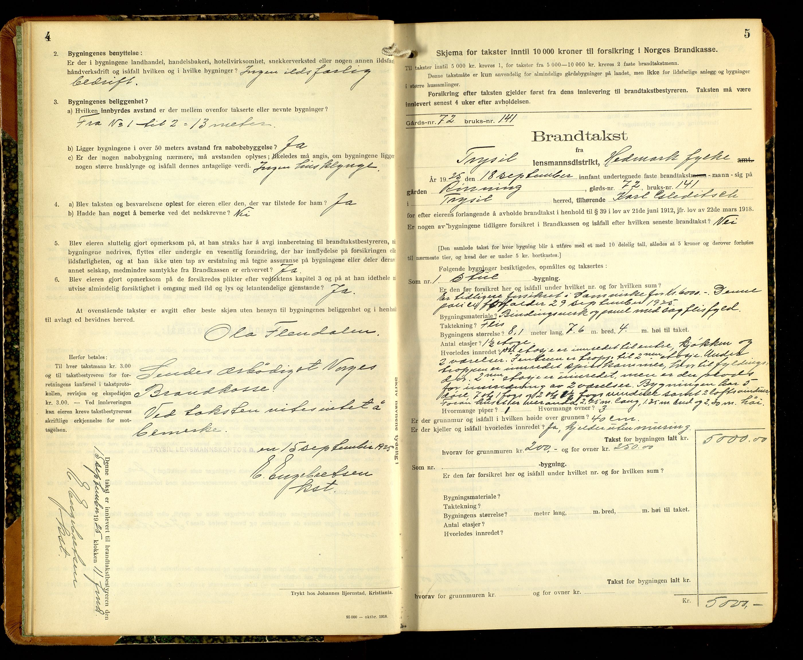 Norges Brannkasse, Trysil, AV/SAH-NBRANT-021/F/L0020: Branntakstprotokoll, 1925-1927