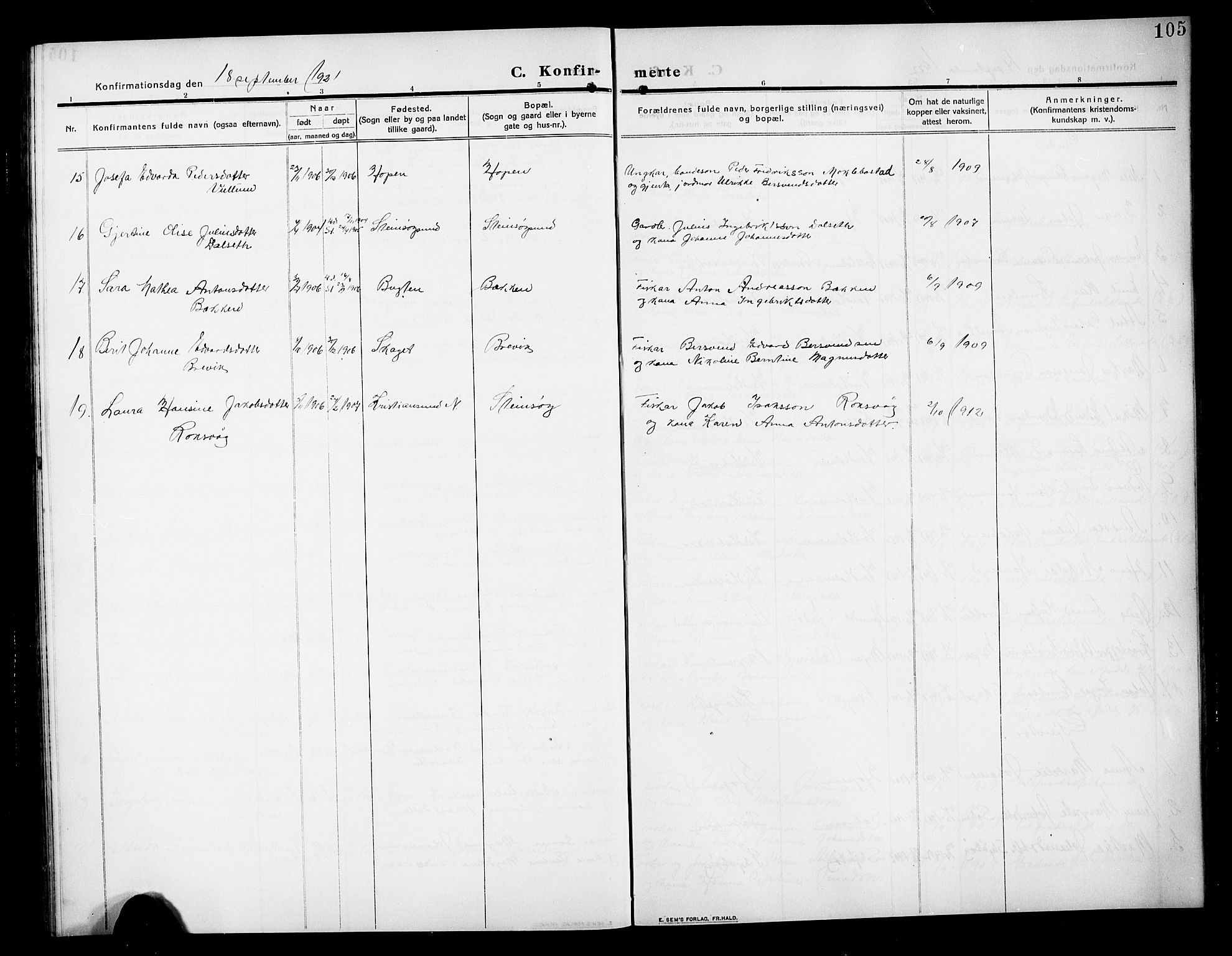 Ministerialprotokoller, klokkerbøker og fødselsregistre - Møre og Romsdal, SAT/A-1454/583/L0956: Parish register (copy) no. 583C01, 1909-1925, p. 105