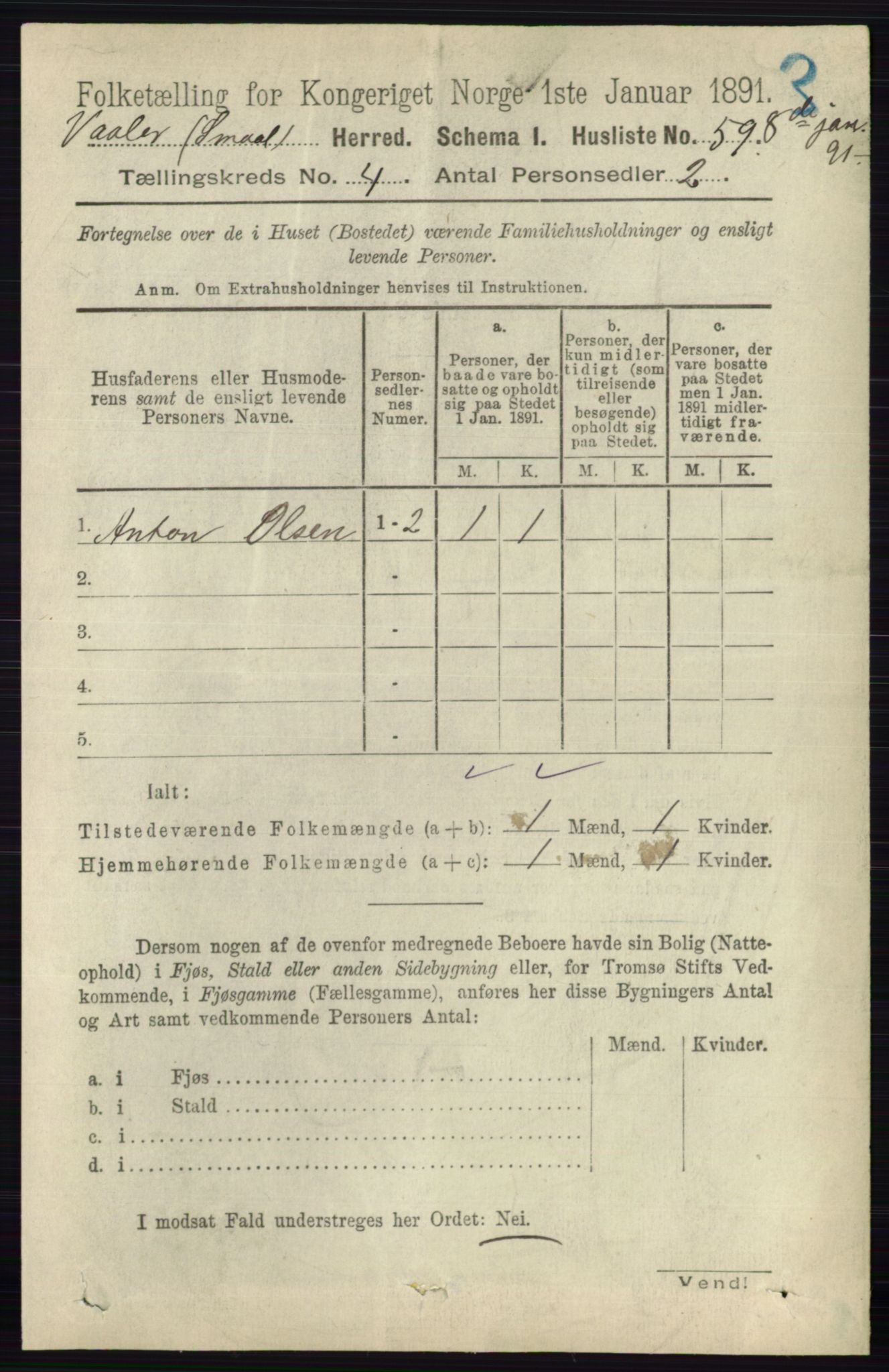 RA, 1891 census for 0137 Våler, 1891, p. 1607