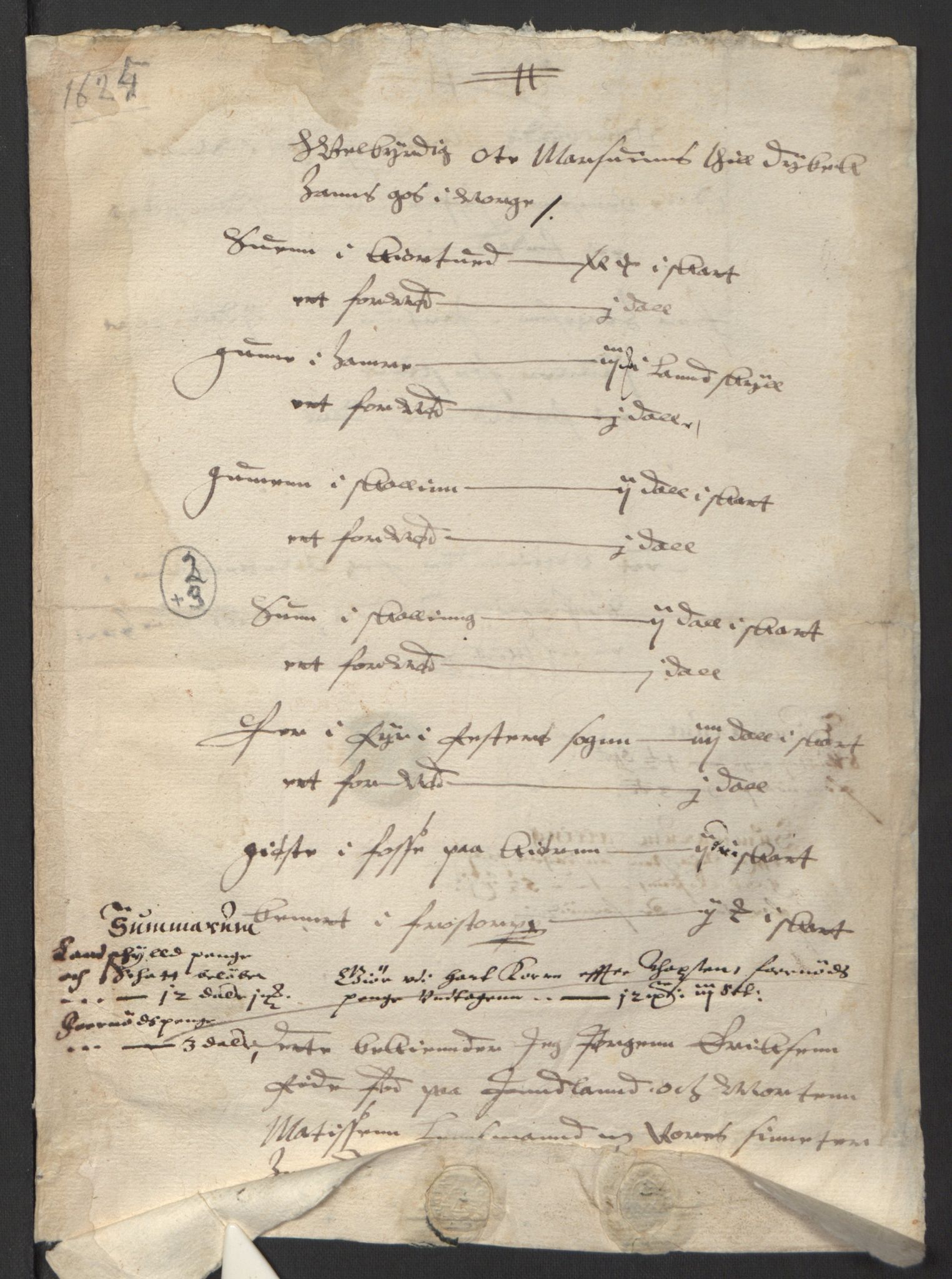 Stattholderembetet 1572-1771, RA/EA-2870/Ek/L0007/0001: Jordebøker til utlikning av rosstjeneste 1624-1626: / Adelsjordebøker, 1624-1625, p. 285