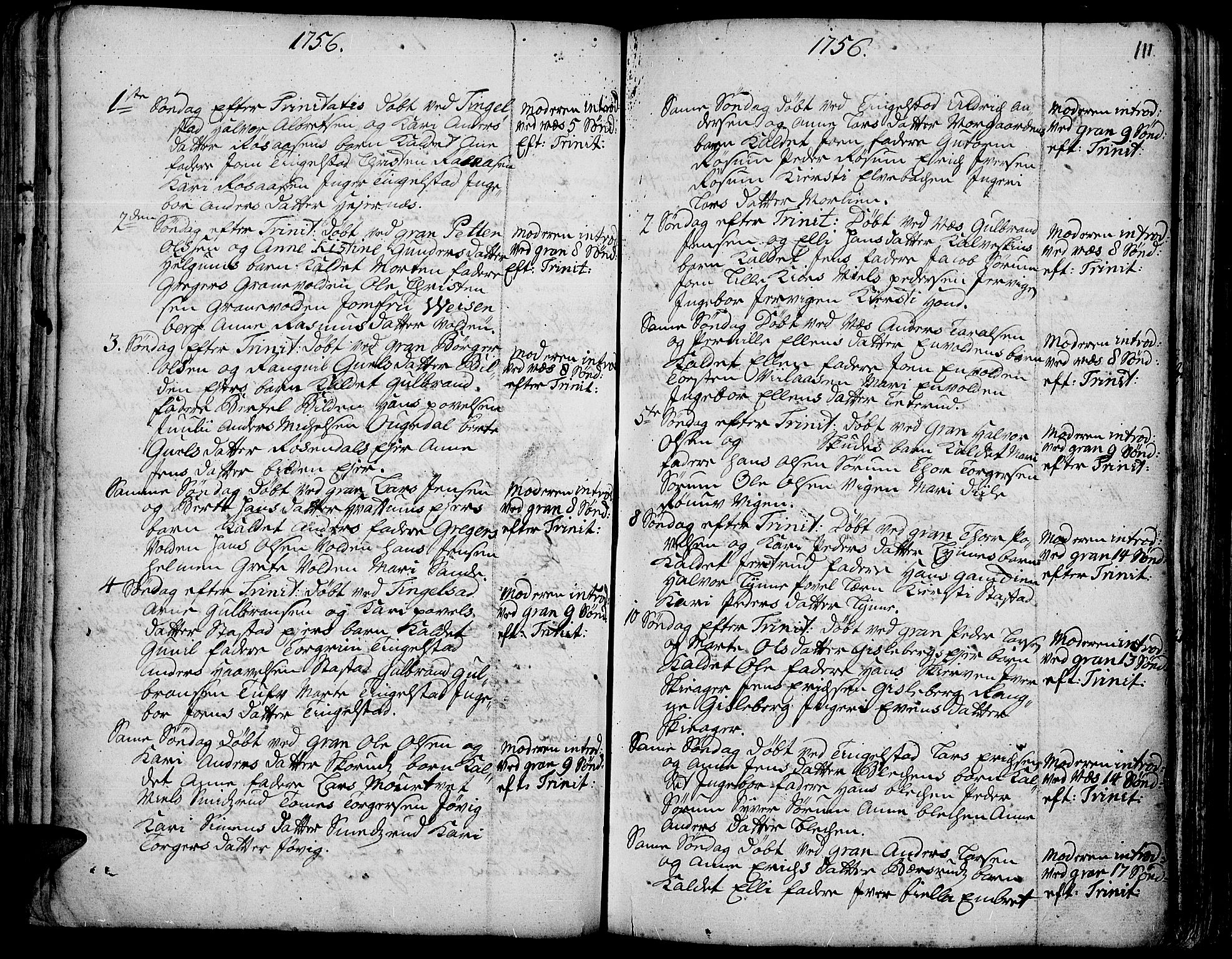 Gran prestekontor, AV/SAH-PREST-112/H/Ha/Haa/L0003: Parish register (official) no. 3, 1745-1758, p. 111