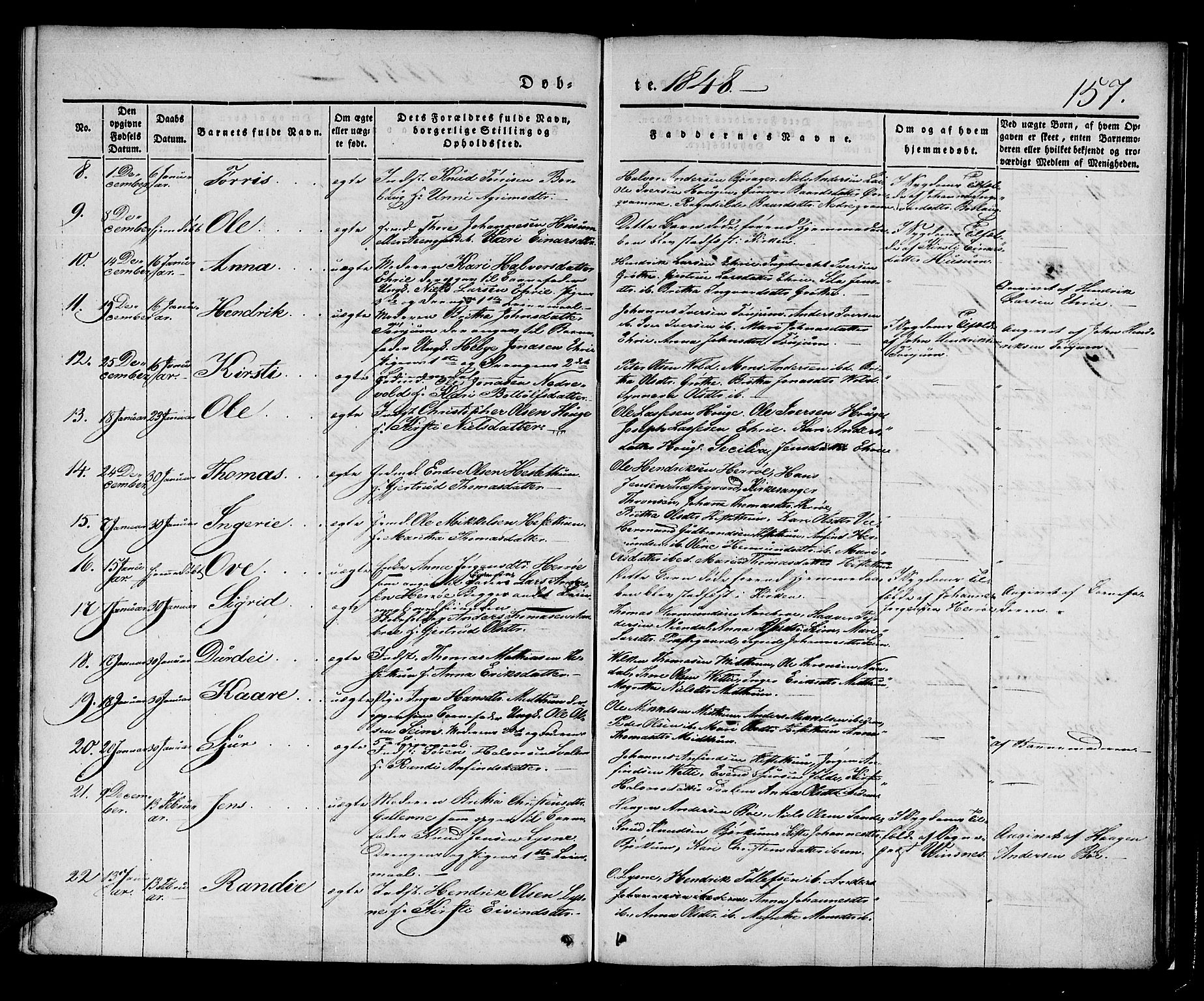 Lærdal sokneprestembete, AV/SAB-A-81201: Parish register (official) no. A 6, 1835-1849, p. 157