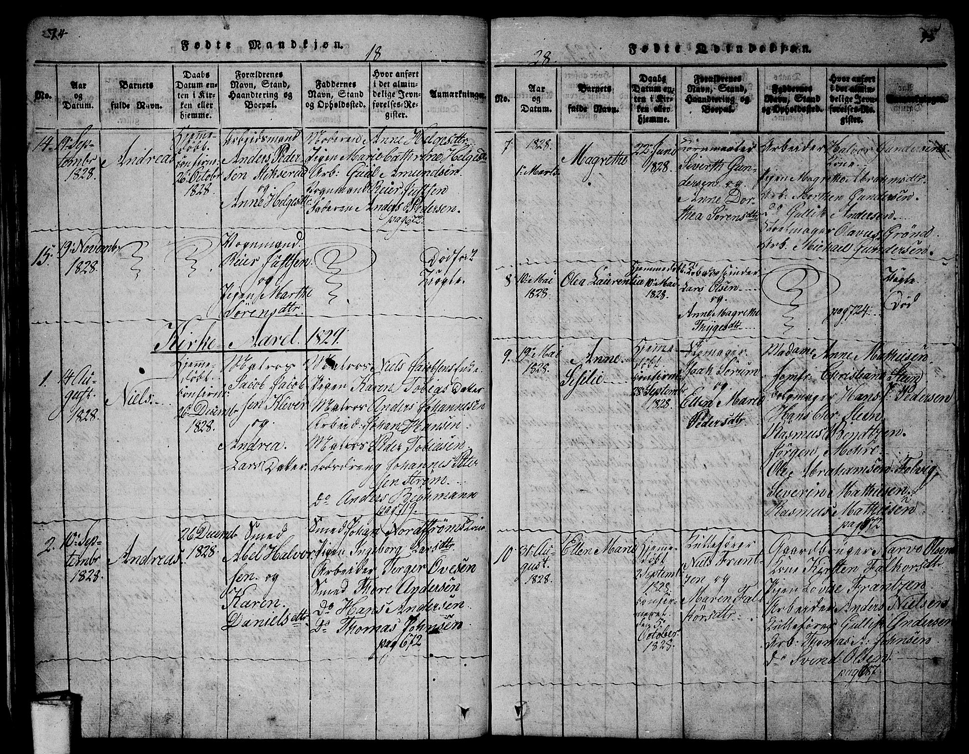 Larvik kirkebøker, AV/SAKO-A-352/G/Gb/L0001: Parish register (copy) no. II 1, 1818-1843, p. 74-75