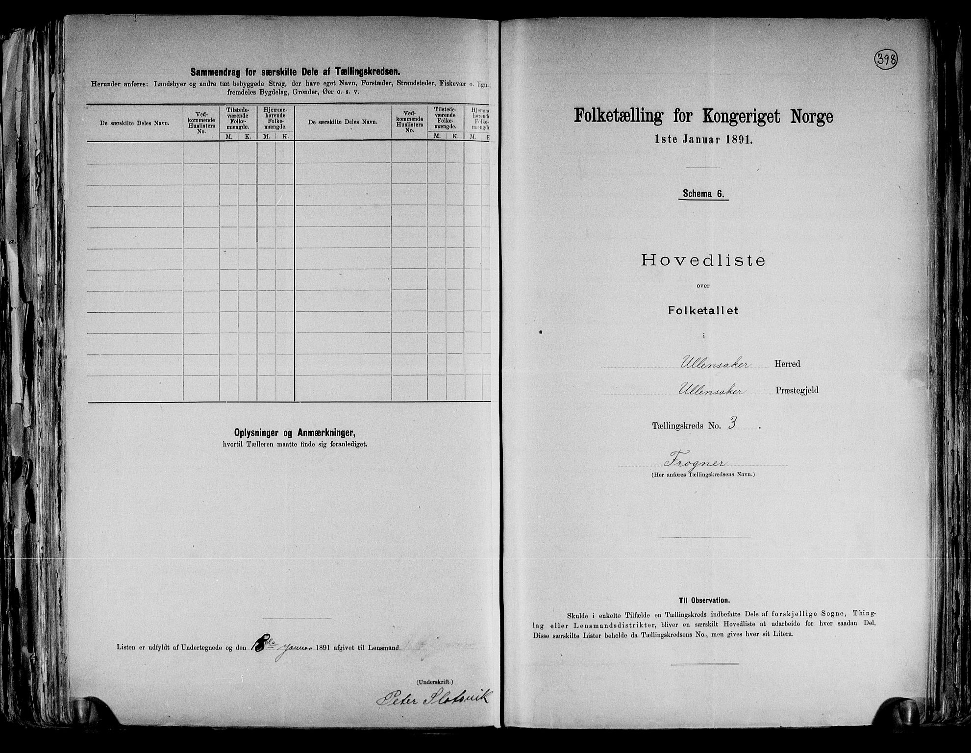 RA, 1891 census for 0235 Ullensaker, 1891, p. 8