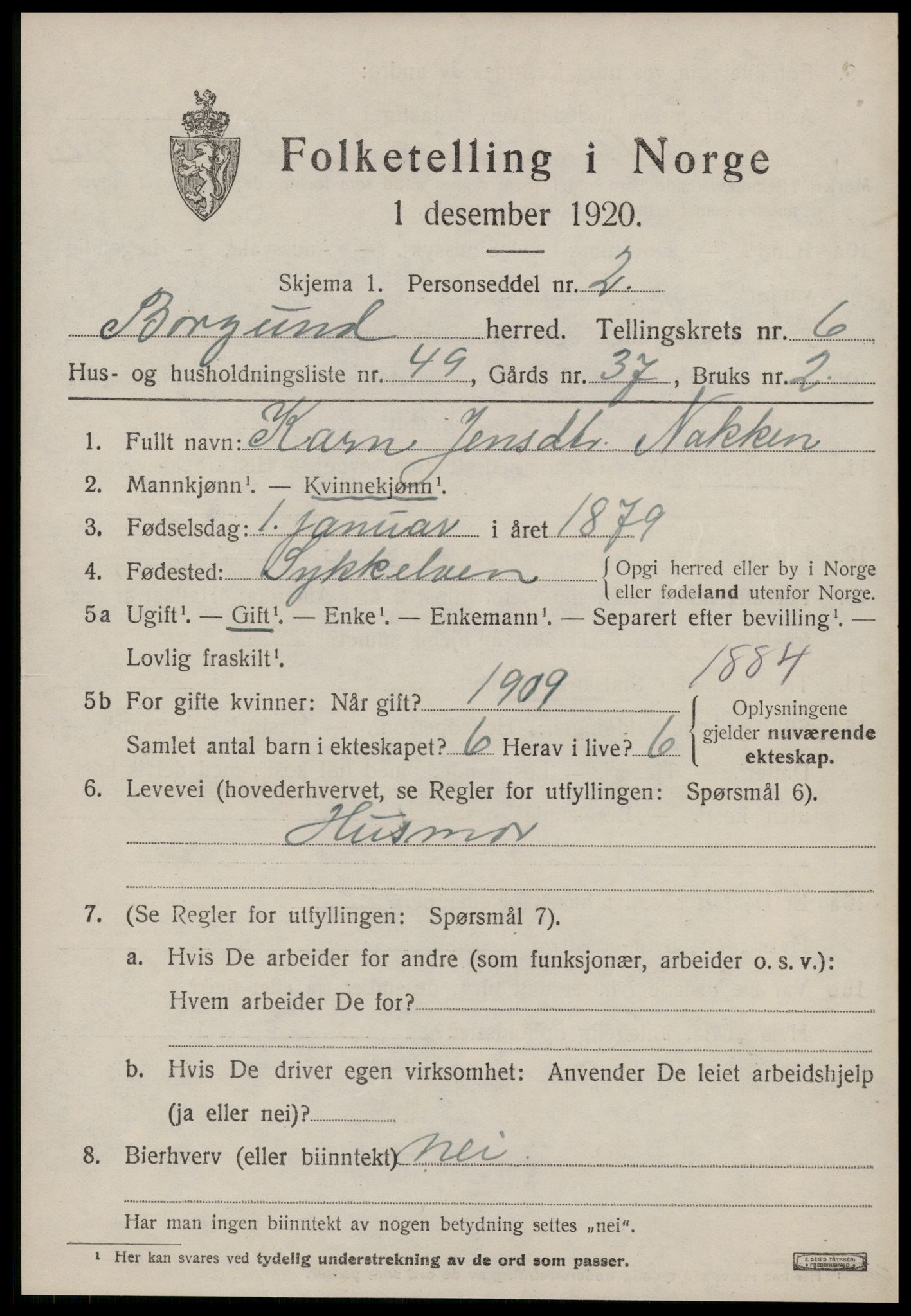 SAT, 1920 census for Borgund, 1920, p. 5774