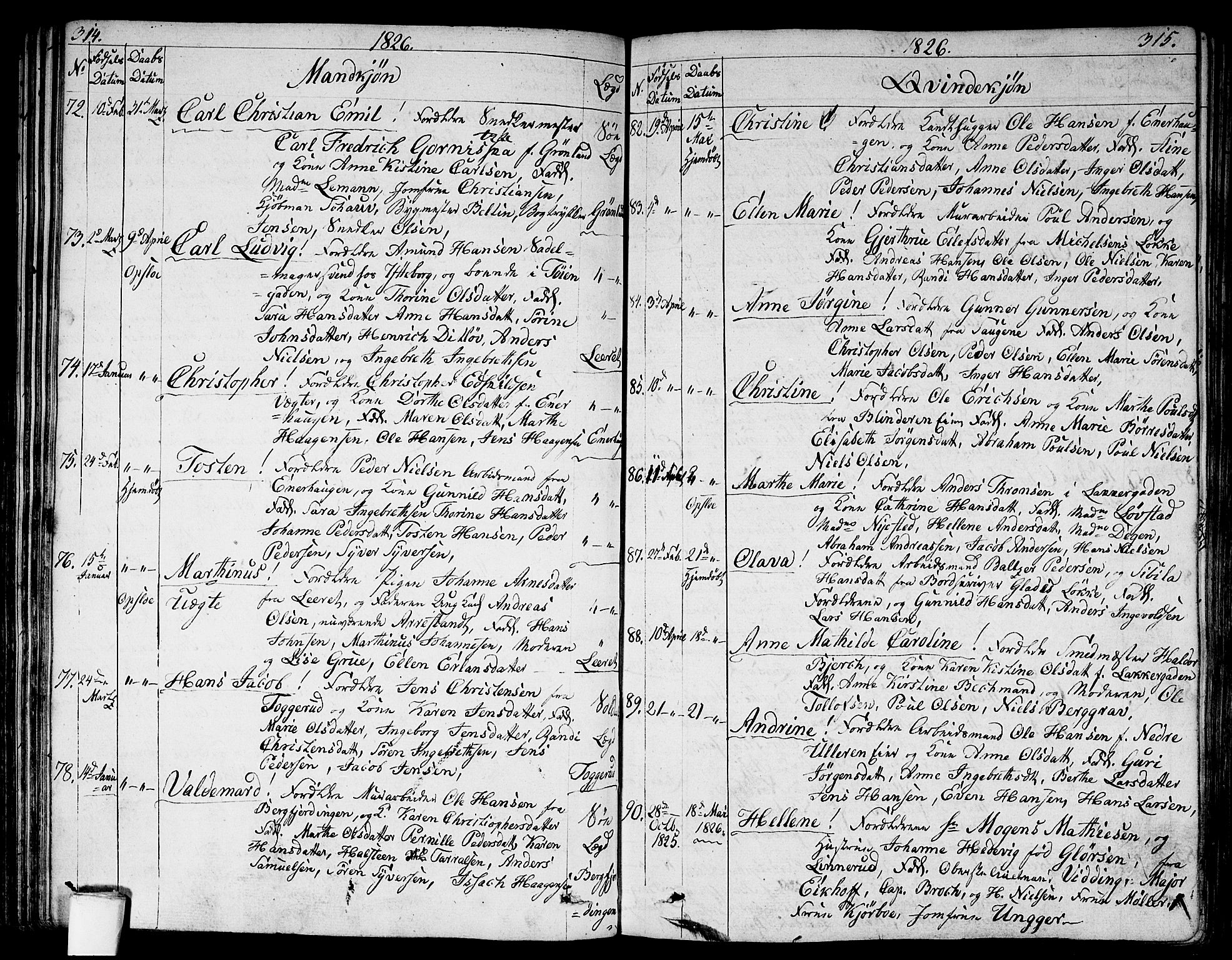 Aker prestekontor kirkebøker, SAO/A-10861/G/L0004: Parish register (copy) no. 4, 1819-1829, p. 314-315