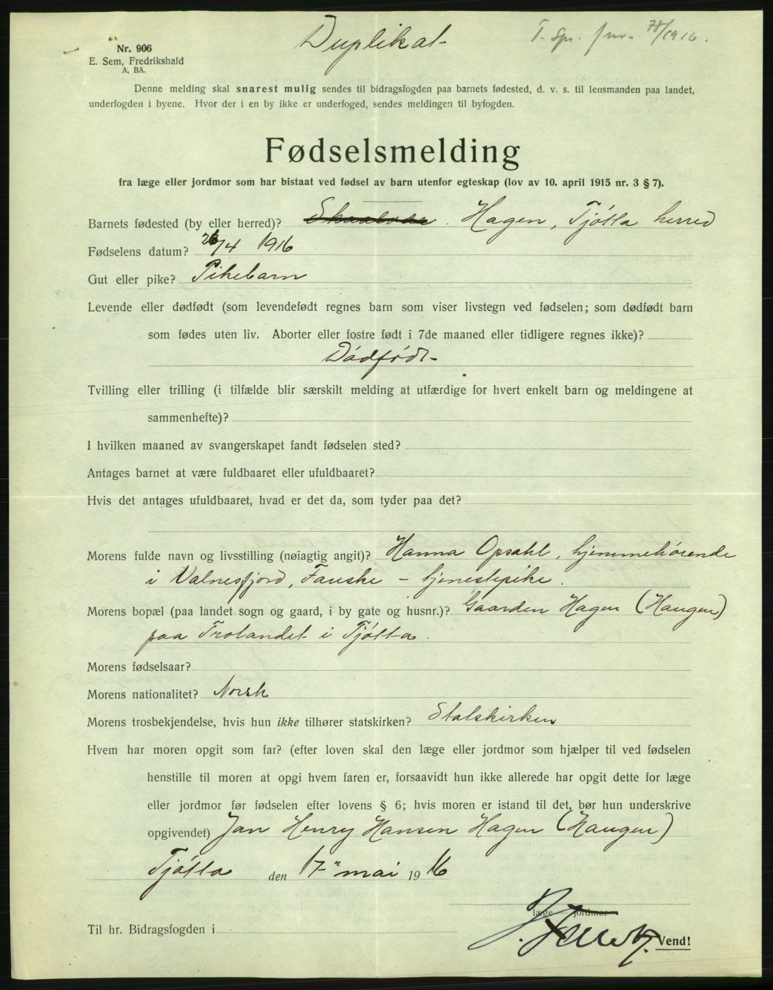 Statistisk sentralbyrå, Sosiodemografiske emner, Befolkning, AV/RA-S-2228/D/Df/Dfb/Dfbf/L0052: Nordlands amt: Døde, dødfødte. Bygder og byer., 1916, p. 665