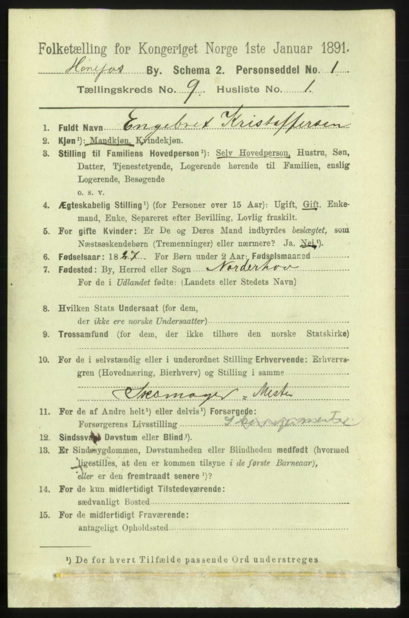 RA, 1891 census for 0601 Hønefoss, 1891, p. 1323