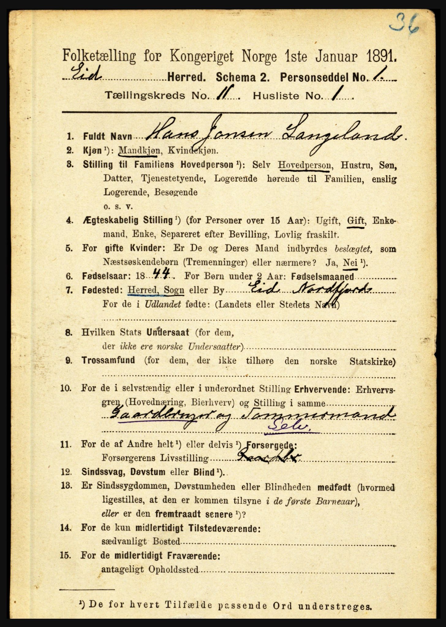 RA, 1891 census for 1443 Eid, 1891, p. 3611