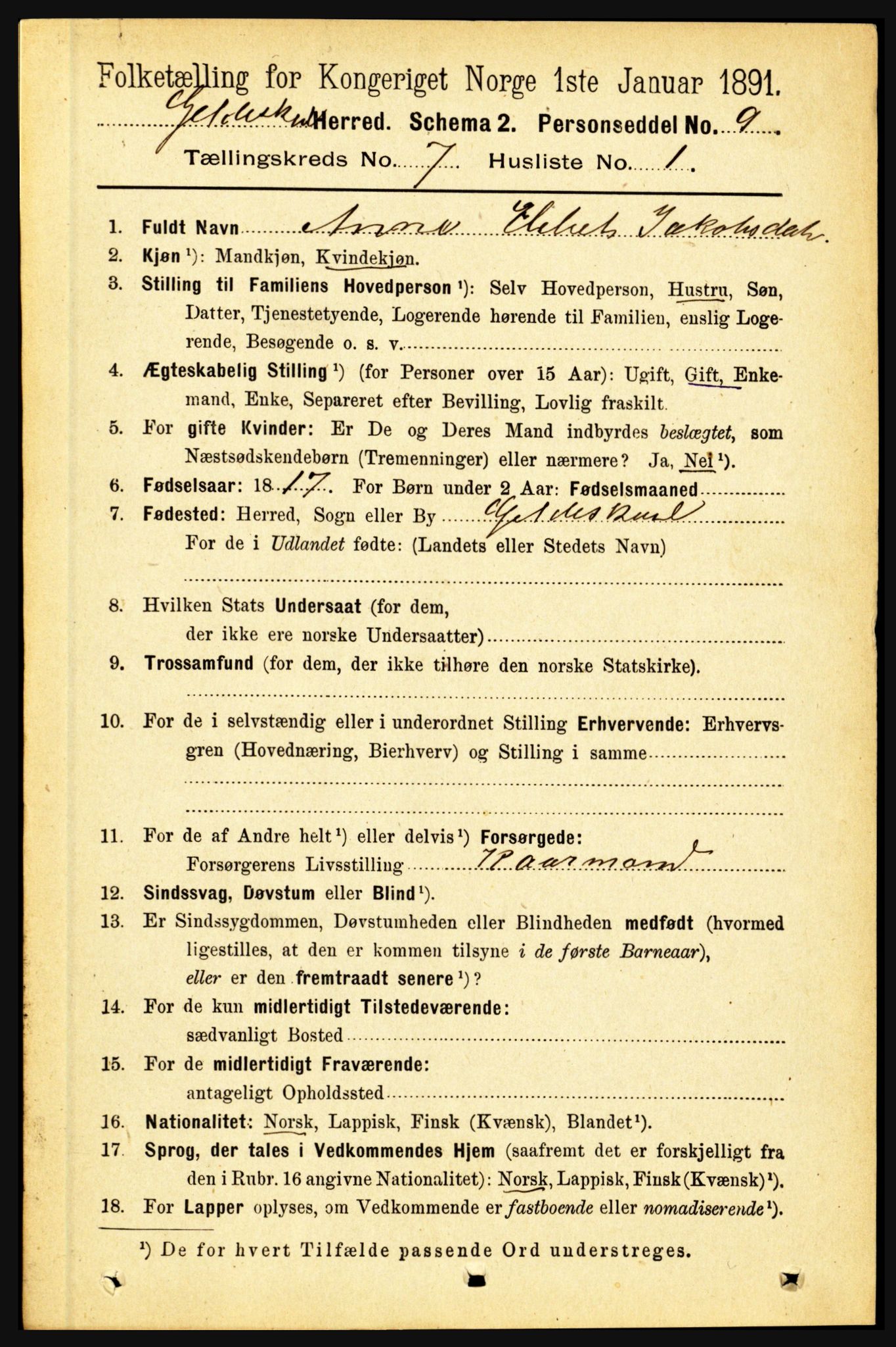 RA, 1891 census for 1838 Gildeskål, 1891, p. 2247