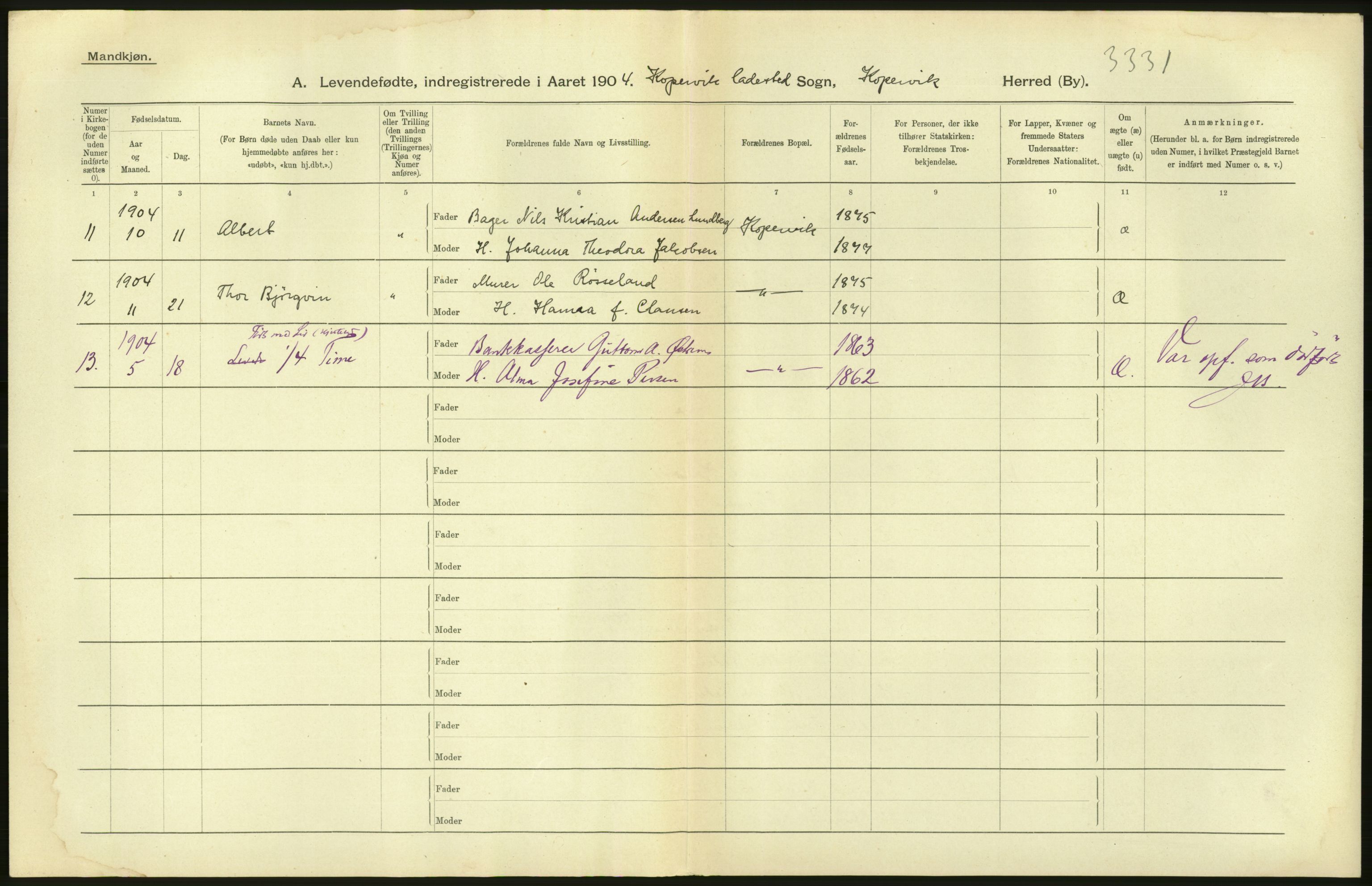 Statistisk sentralbyrå, Sosiodemografiske emner, Befolkning, AV/RA-S-2228/D/Df/Dfa/Dfab/L0012: Stavanger amt: Fødte, gifte, døde, 1904, p. 38