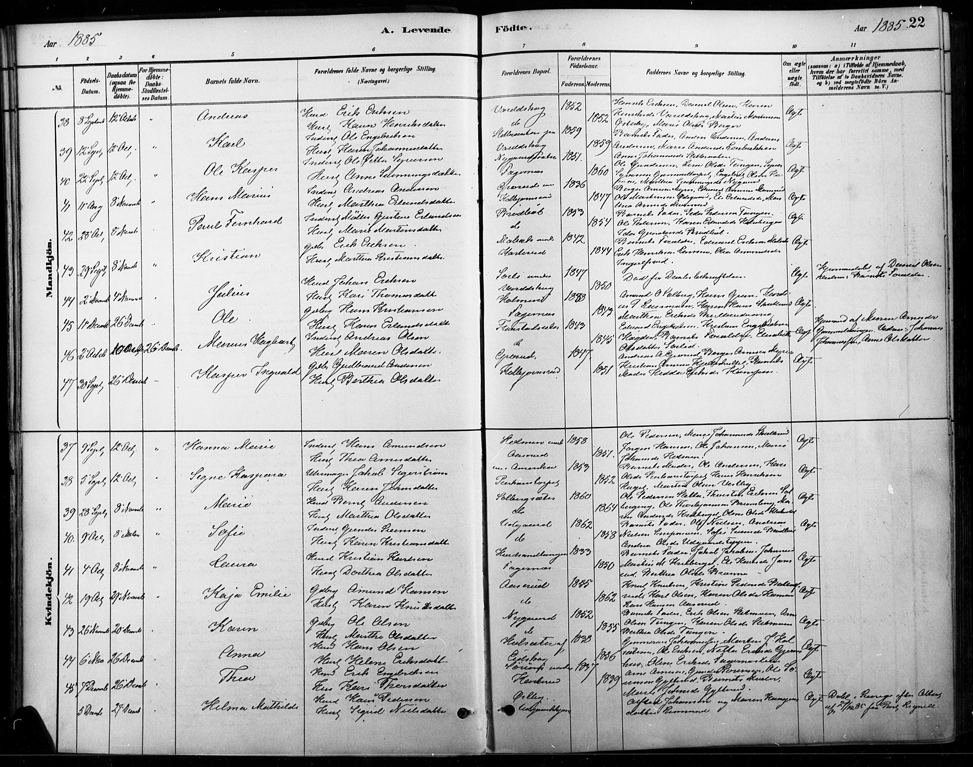 Vinger prestekontor, AV/SAH-PREST-024/H/Ha/Haa/L0015: Parish register (official) no. 15, 1881-1900, p. 22