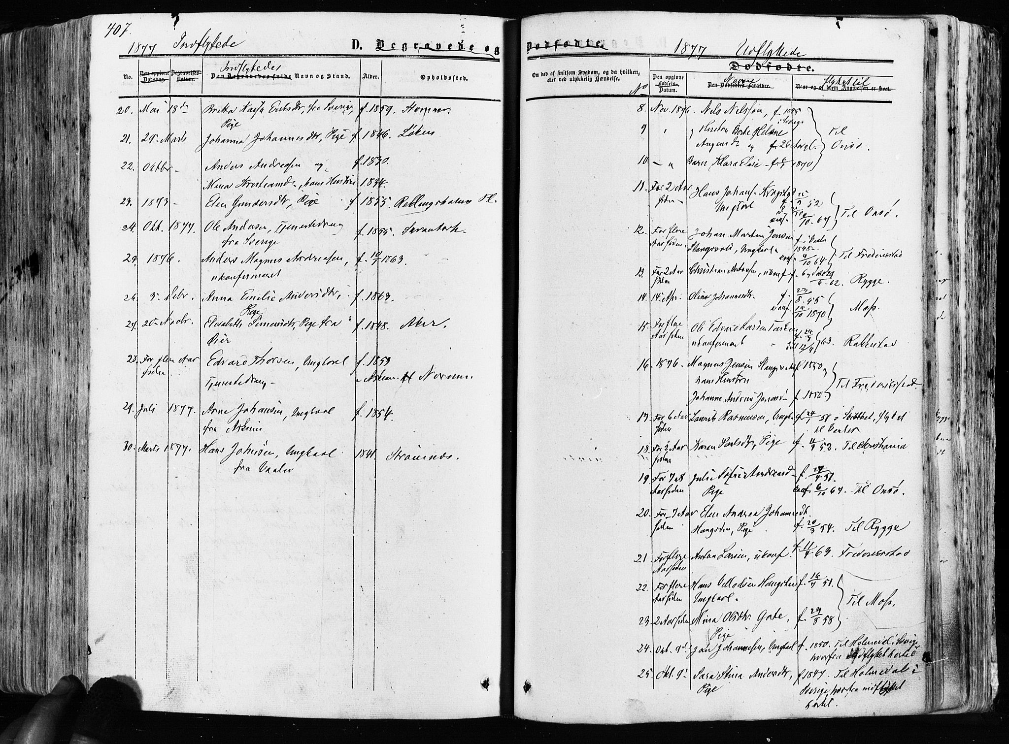 Råde prestekontor kirkebøker, AV/SAO-A-2009/F/Fa/L0006: Parish register (official) no. 6, 1854-1877, p. 407