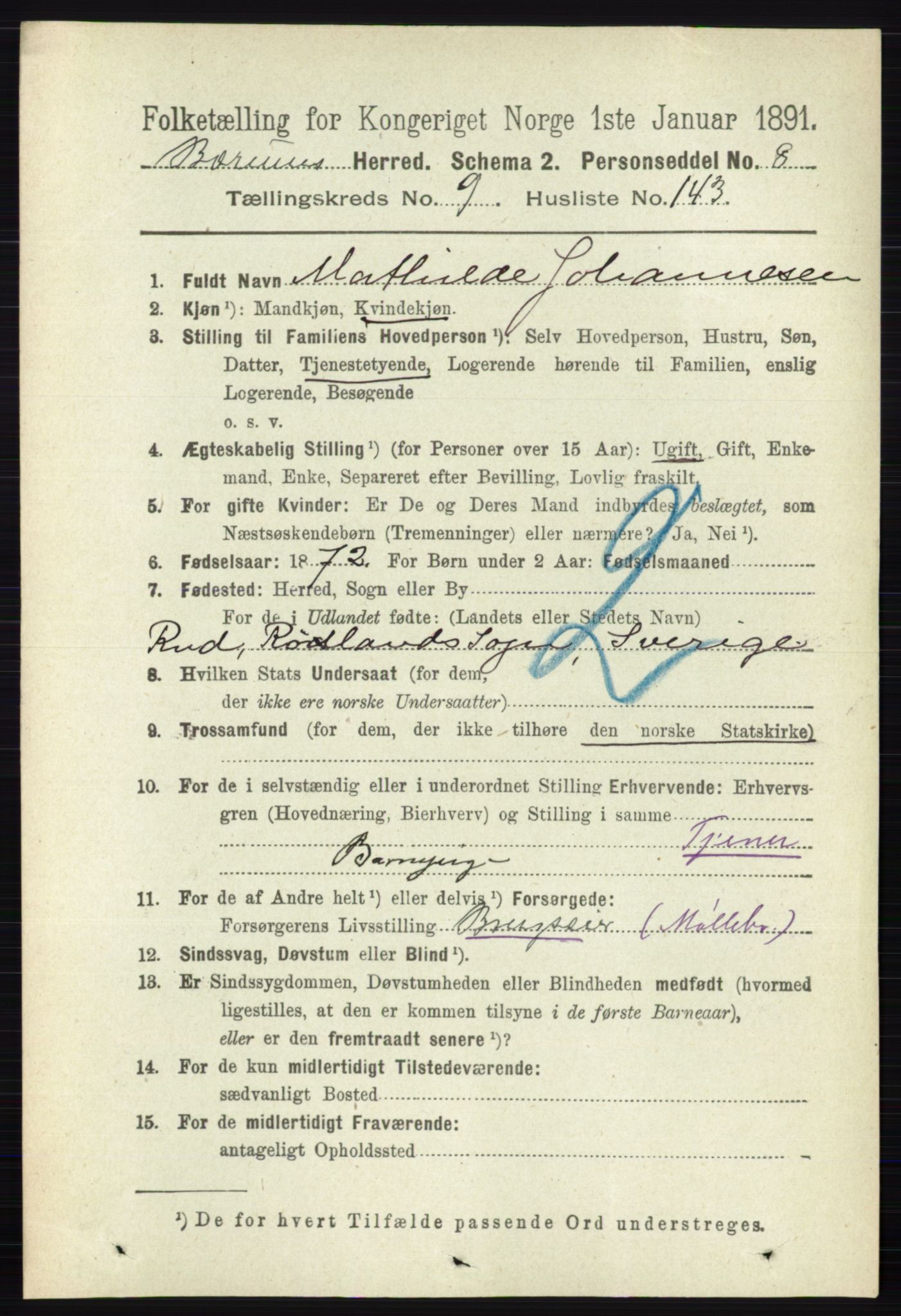 RA, 1891 census for 0219 Bærum, 1891, p. 6280