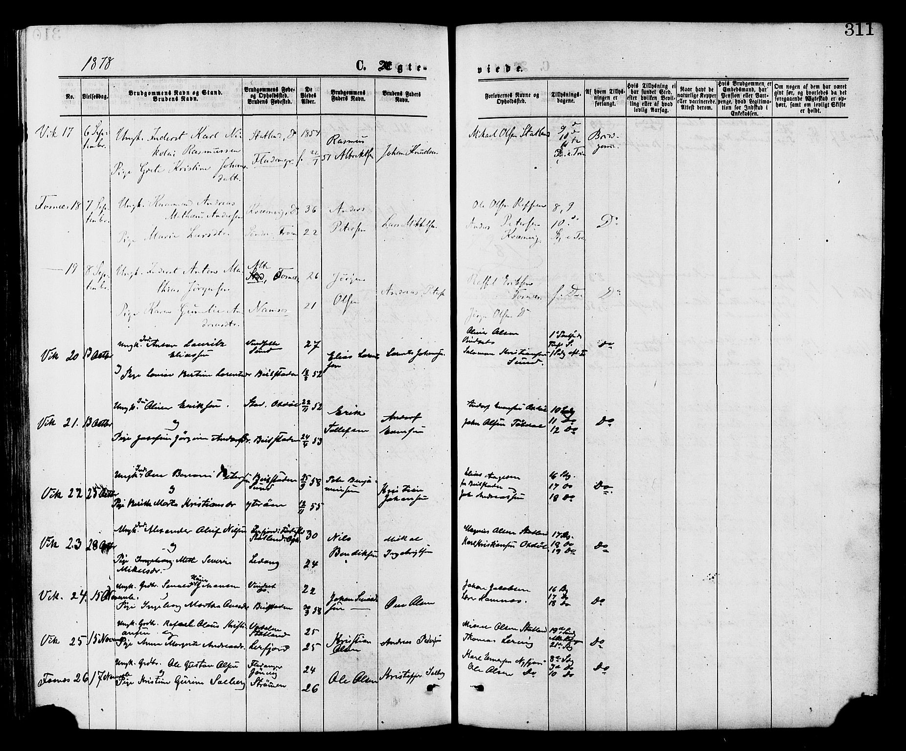 Ministerialprotokoller, klokkerbøker og fødselsregistre - Nord-Trøndelag, SAT/A-1458/773/L0616: Parish register (official) no. 773A07, 1870-1887, p. 311