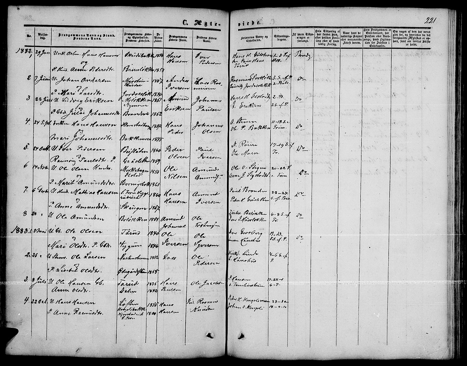 Nord-Fron prestekontor, AV/SAH-PREST-080/H/Ha/Hab/L0001: Parish register (copy) no. 1, 1851-1883, p. 221