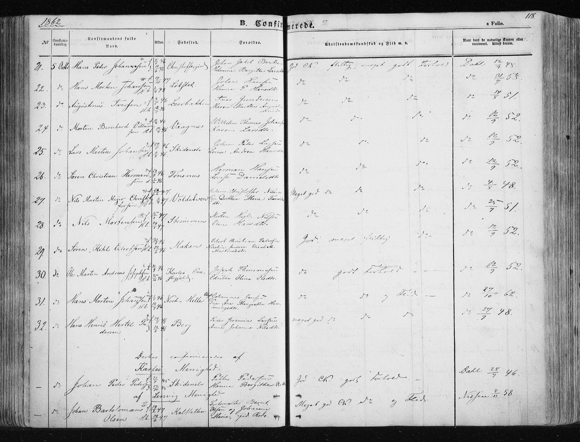 Tromsøysund sokneprestkontor, AV/SATØ-S-1304/G/Ga/L0001kirke: Parish register (official) no. 1, 1856-1867, p. 118