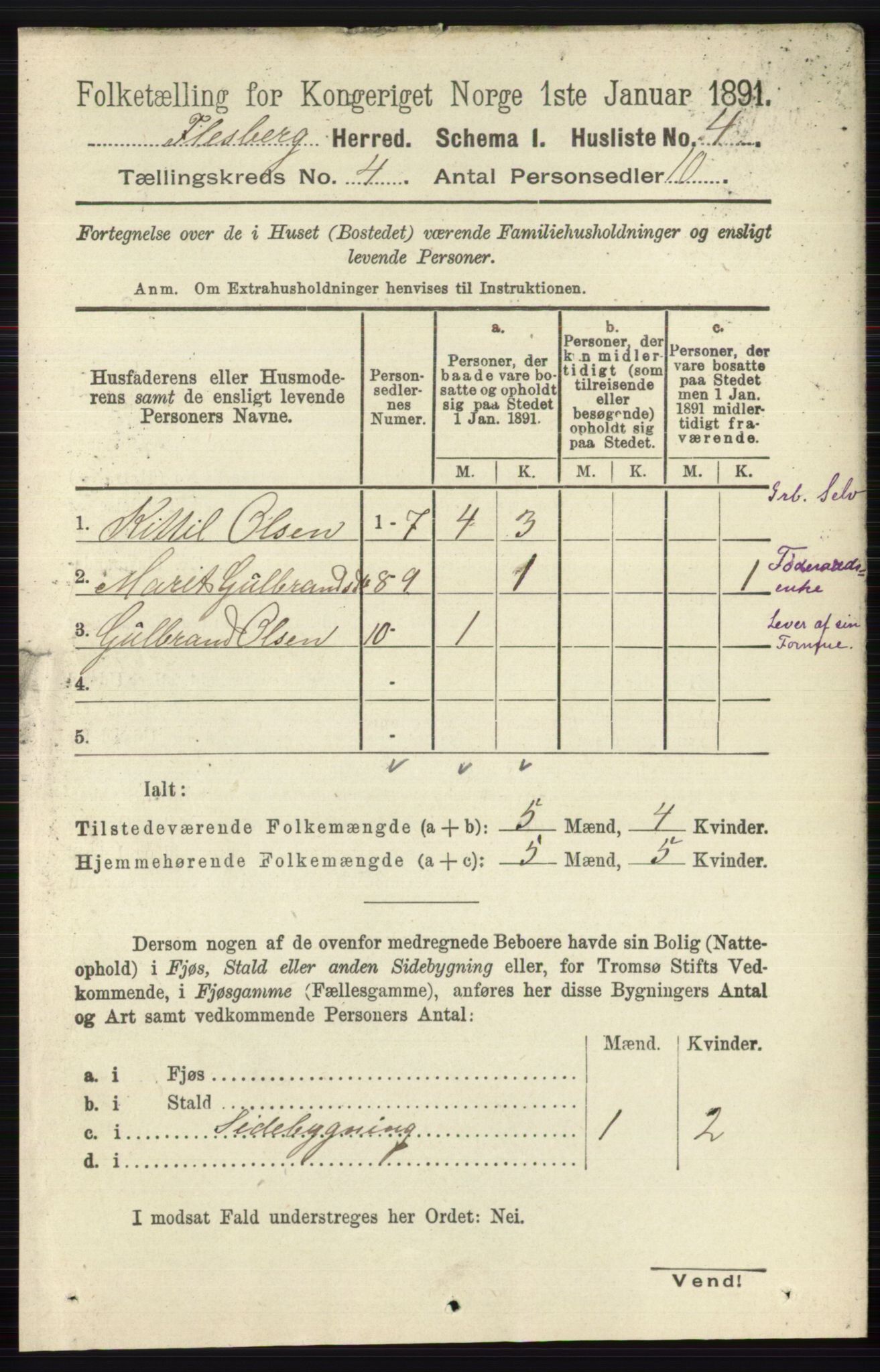 RA, 1891 census for 0631 Flesberg, 1891, p. 490