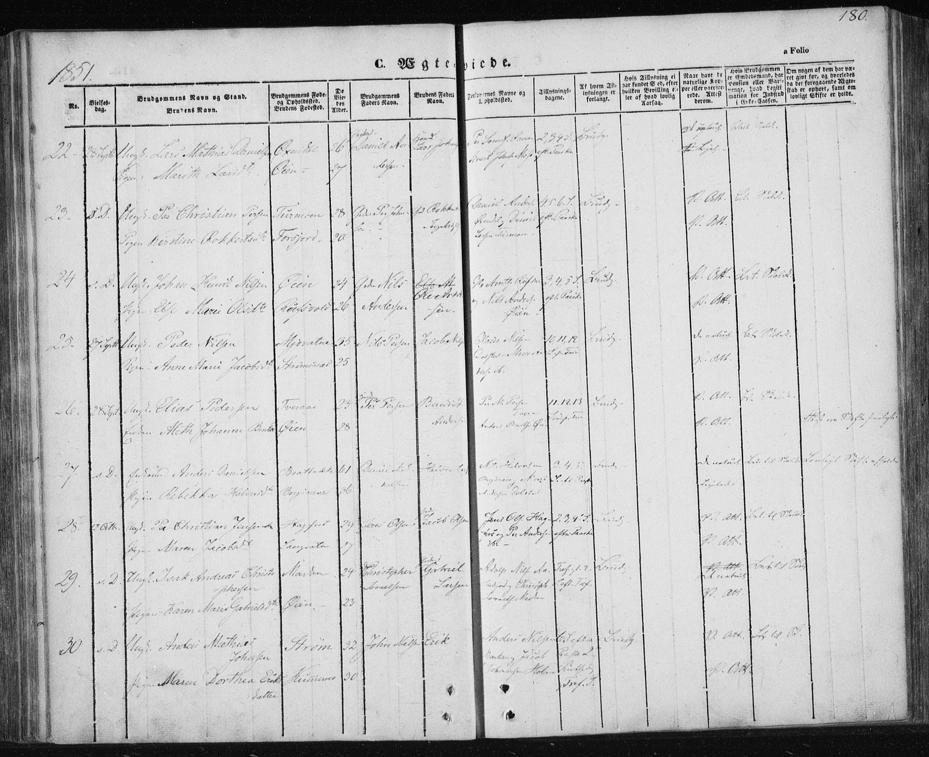 Ministerialprotokoller, klokkerbøker og fødselsregistre - Nordland, AV/SAT-A-1459/820/L0291: Parish register (official) no. 820A12, 1846-1854, p. 180