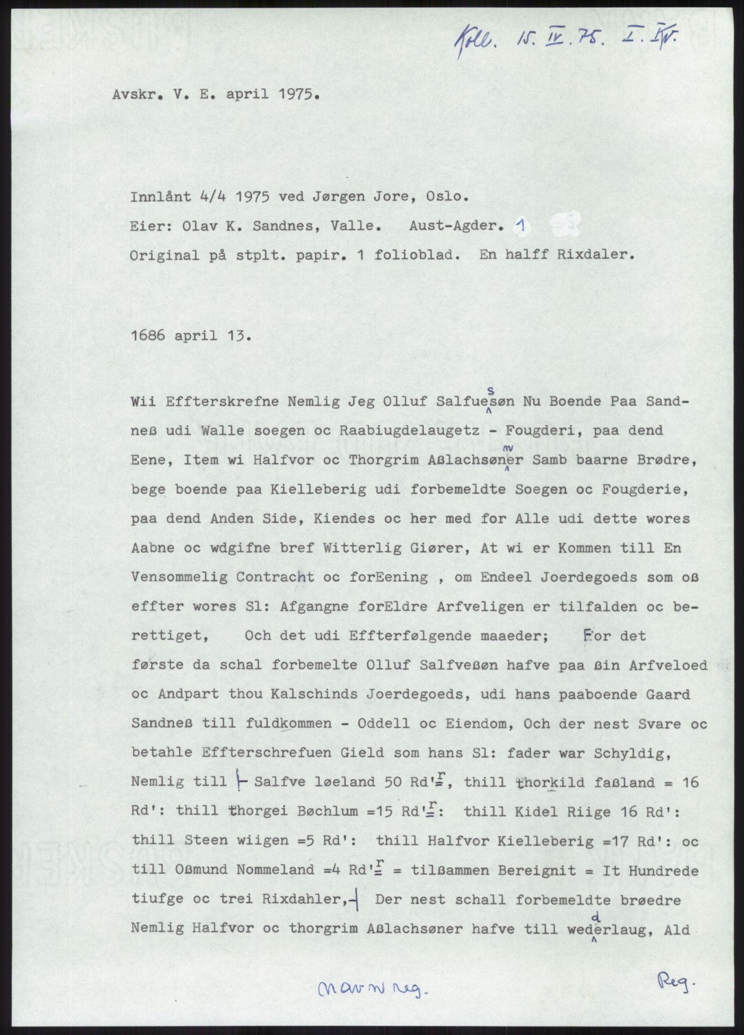 Samlinger til kildeutgivelse, Diplomavskriftsamlingen, AV/RA-EA-4053/H/Ha, p. 1949