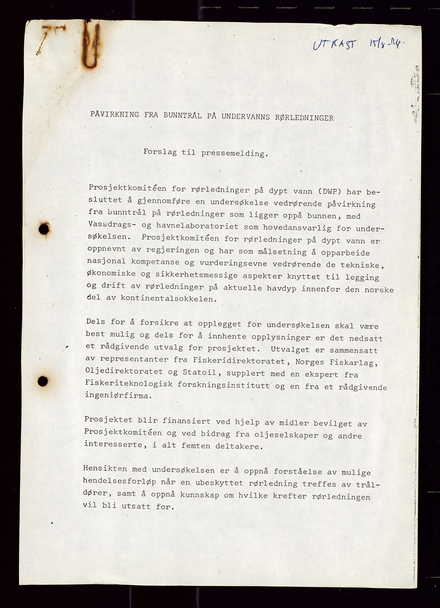 Industridepartementet, Oljekontoret, AV/SAST-A-101348/Di/L0001: DWP, møter juni - november, komiteemøter nr. 19 - 26, 1973-1974, p. 646