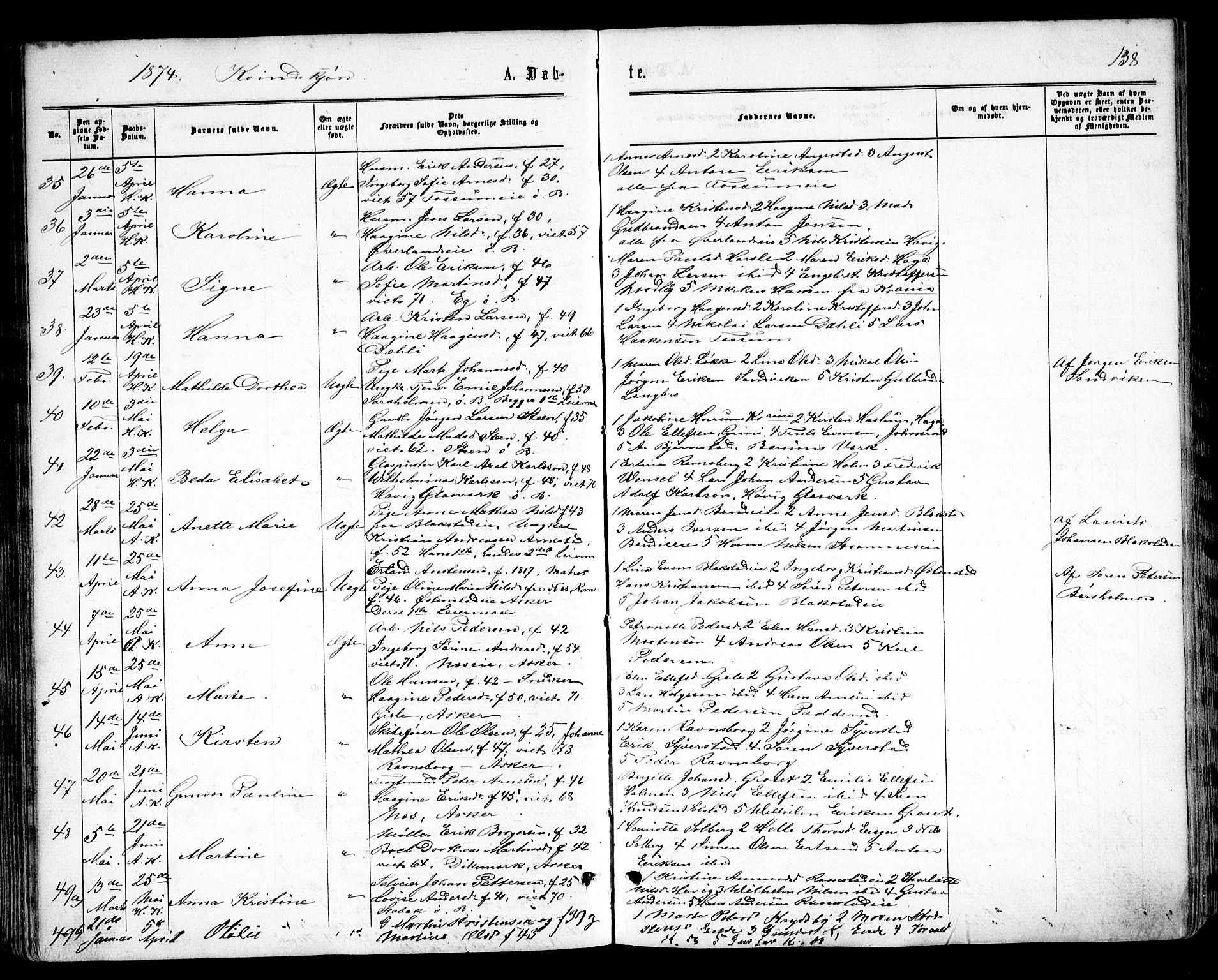 Asker prestekontor Kirkebøker, AV/SAO-A-10256a/F/Fa/L0008: Parish register (official) no. I 8, 1865-1878, p. 138