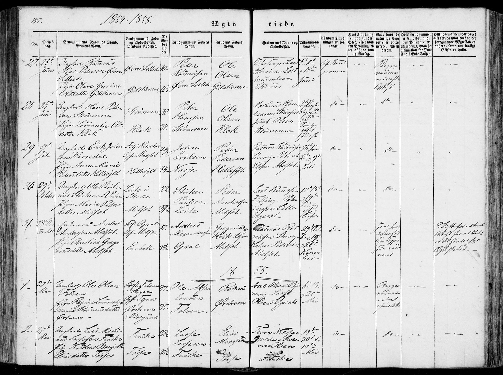 Ministerialprotokoller, klokkerbøker og fødselsregistre - Møre og Romsdal, SAT/A-1454/522/L0313: Parish register (official) no. 522A08, 1852-1862, p. 155