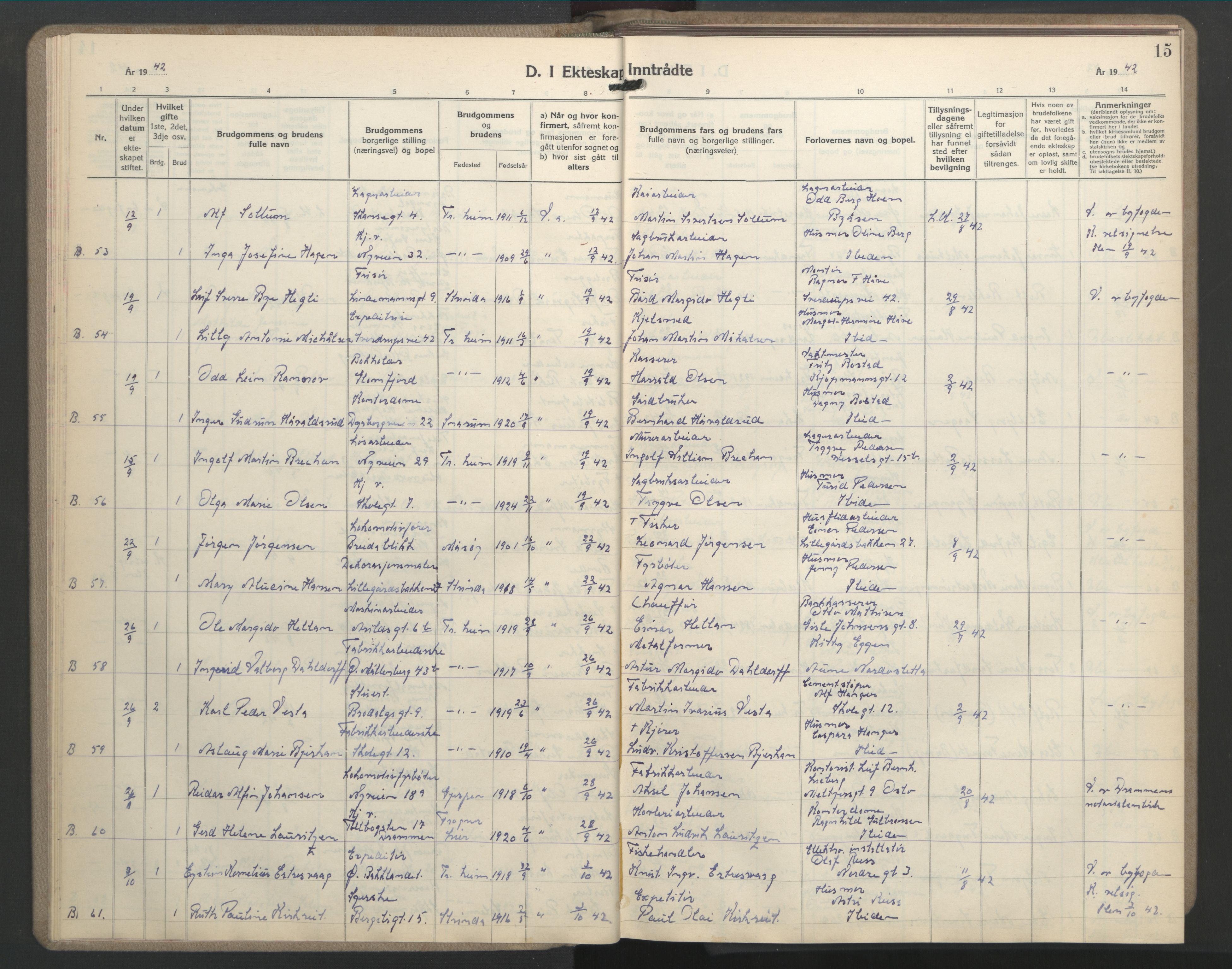 Ministerialprotokoller, klokkerbøker og fødselsregistre - Sør-Trøndelag, AV/SAT-A-1456/603/L0177: Parish register (copy) no. 603C05, 1941-1952, p. 15