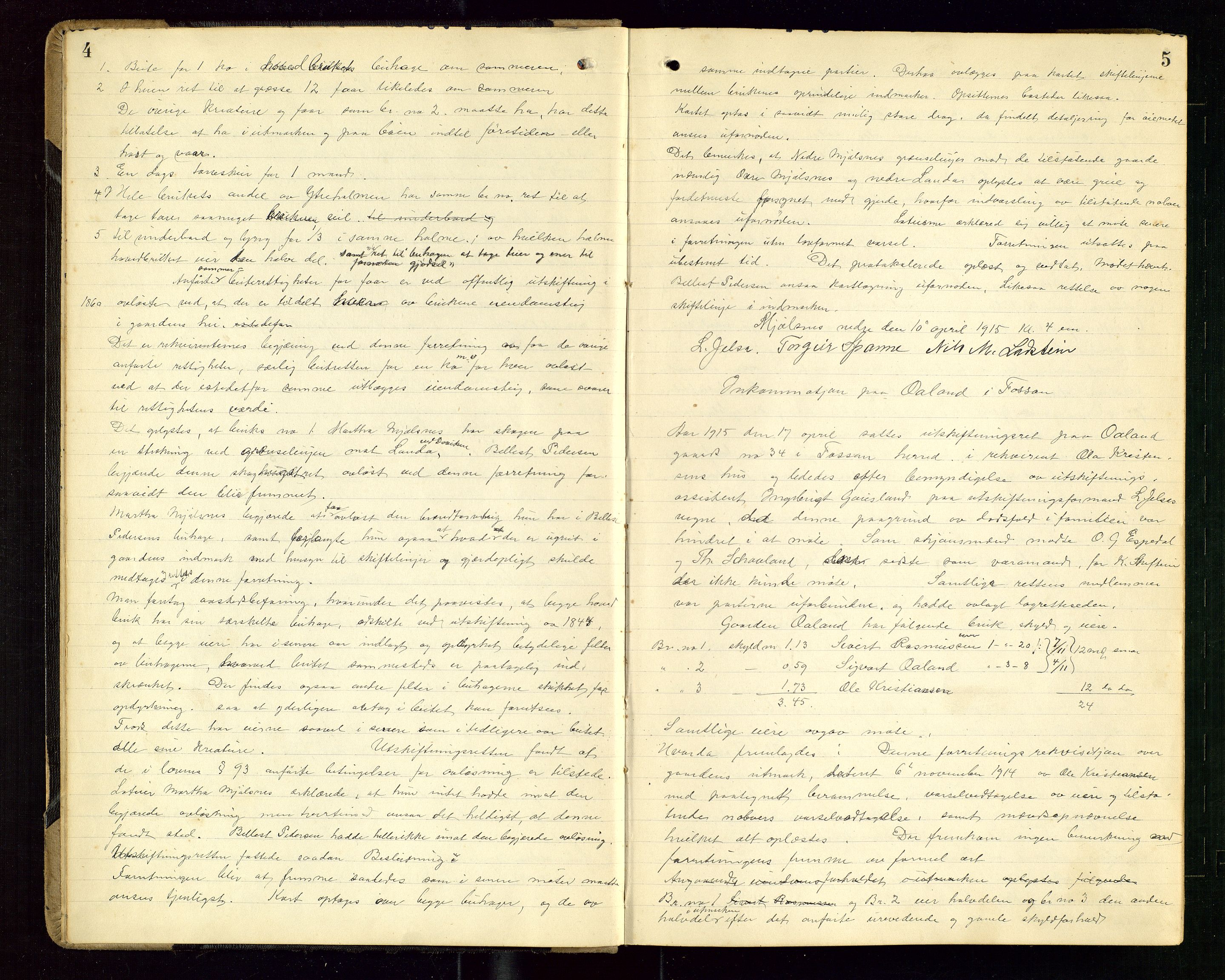 Rogaland jordskifterett, SAST/A-102426/Oa/L0101: Forhandlingsprotokoll, 1915-1918, p. 4-5