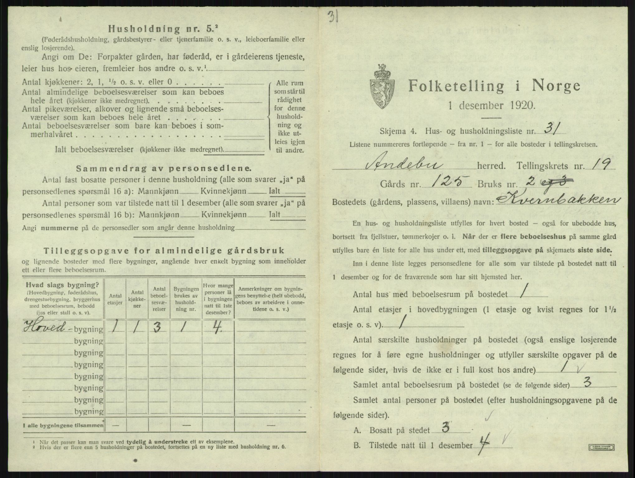 SAKO, 1920 census for Andebu, 1920, p. 1095