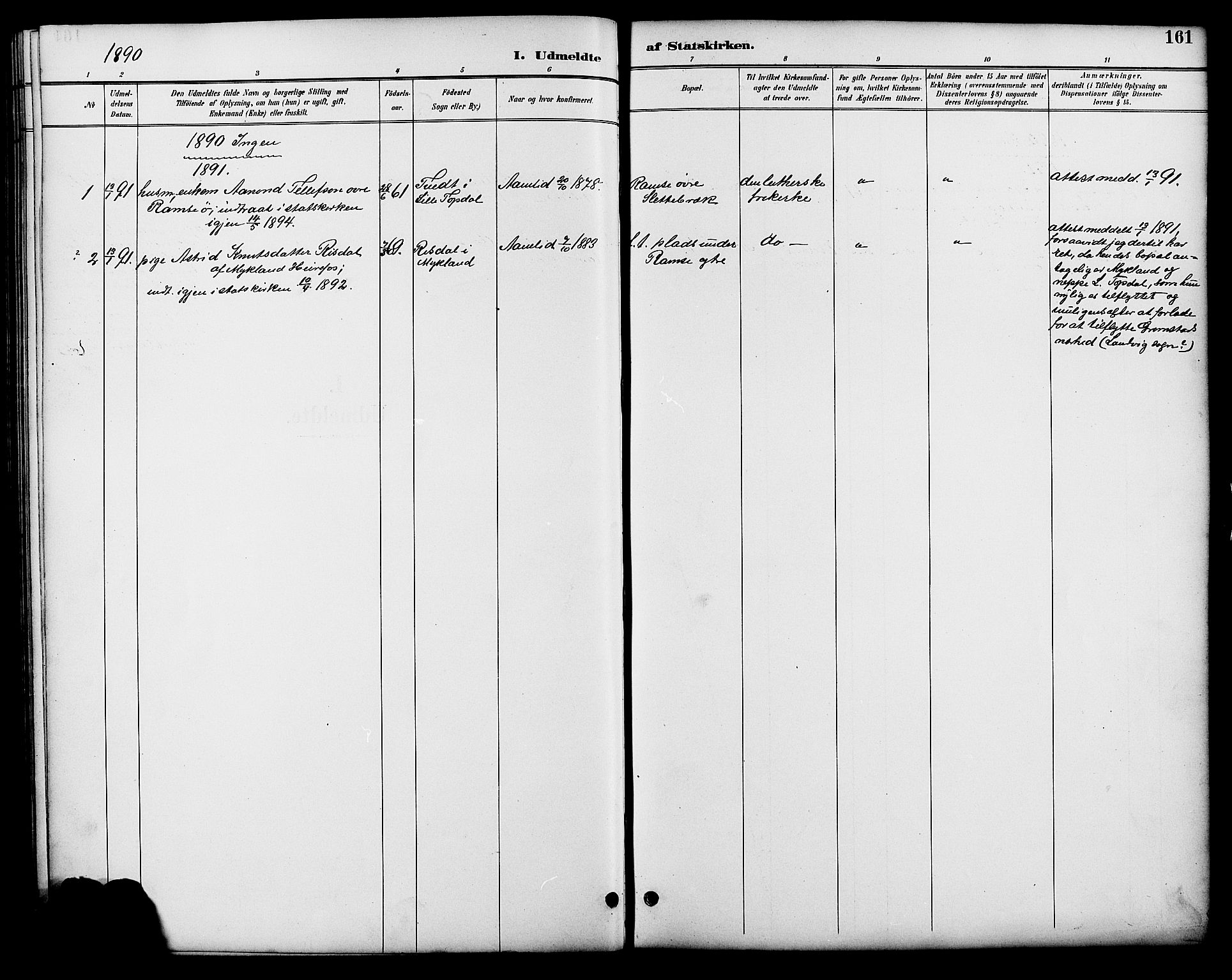 Åmli sokneprestkontor, SAK/1111-0050/F/Fb/Fbb/L0002: Parish register (copy) no. B 2, 1890-1905, p. 161