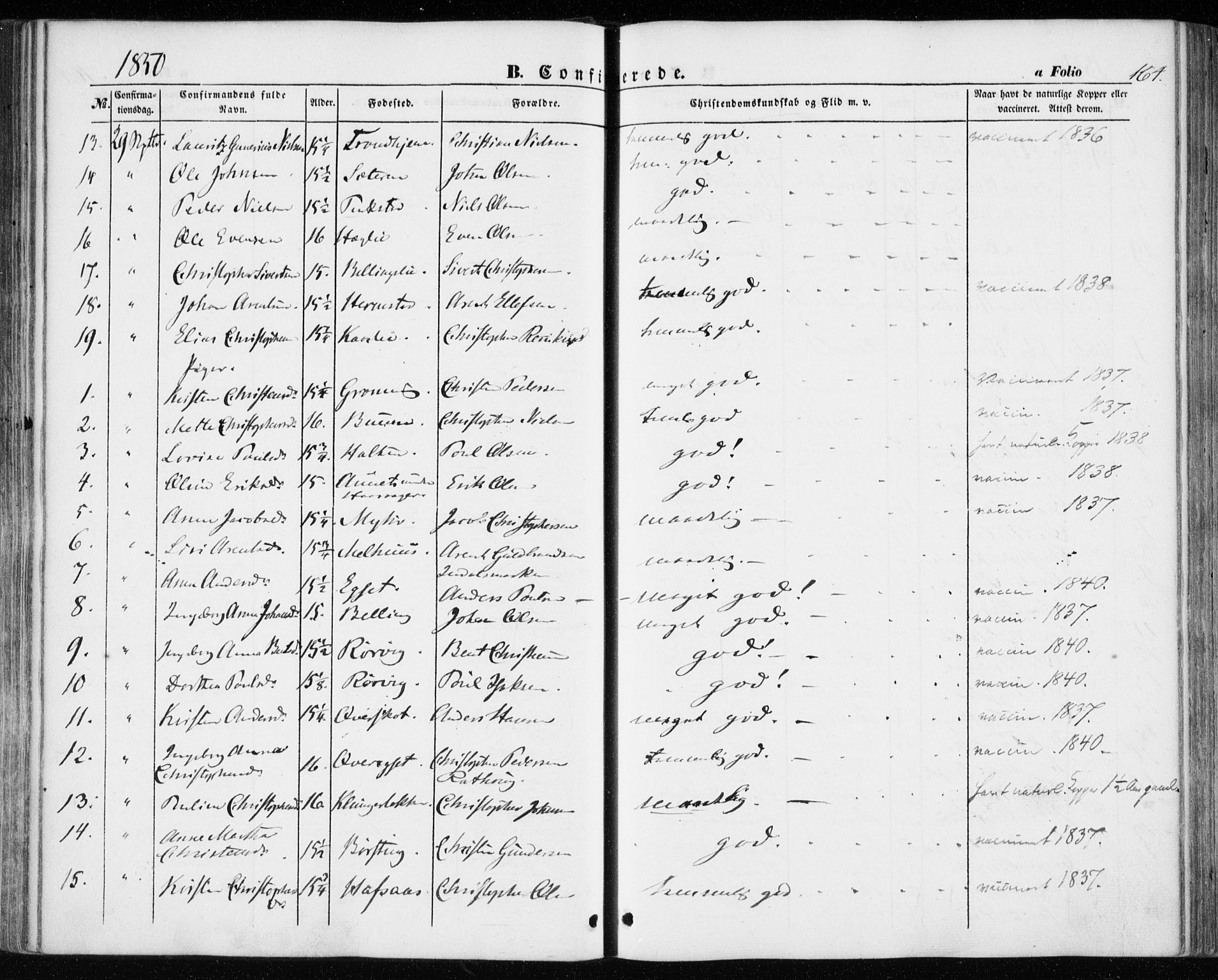 Ministerialprotokoller, klokkerbøker og fødselsregistre - Sør-Trøndelag, SAT/A-1456/646/L0611: Parish register (official) no. 646A09, 1848-1857, p. 164