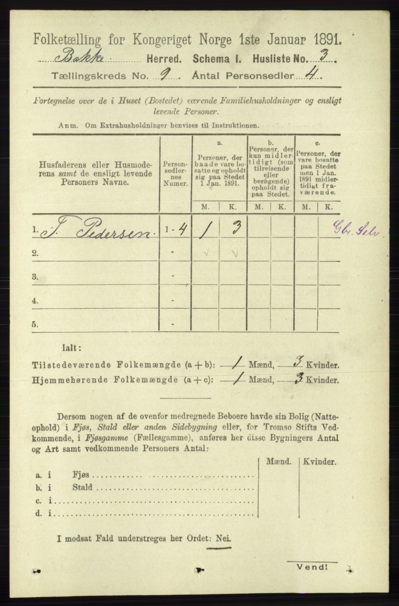 RA, 1891 census for 1045 Bakke, 1891, p. 1716