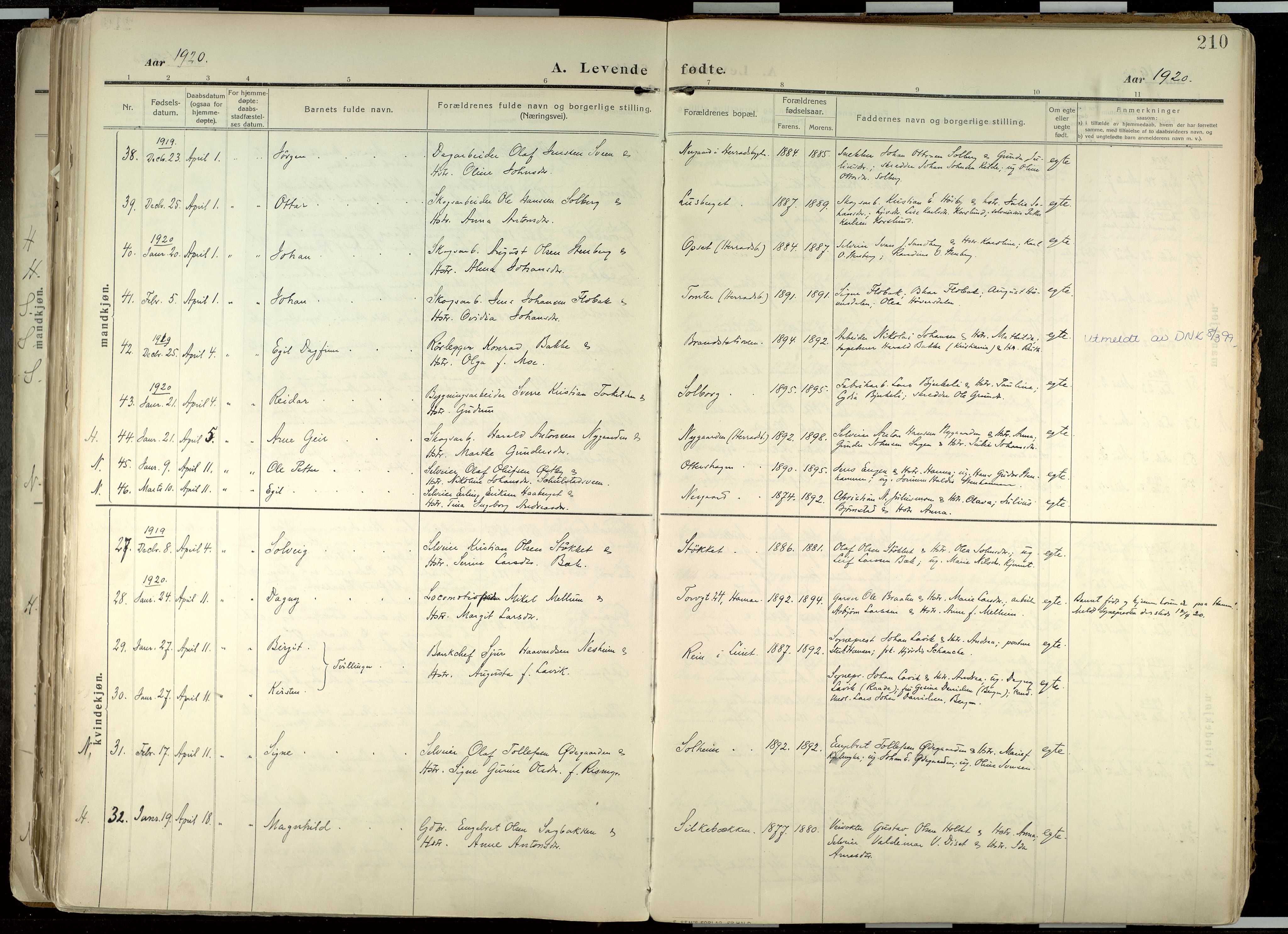 Elverum prestekontor, AV/SAH-PREST-044/H/Ha/Haa/L0020: Parish register (official) no. 20, 1909-1921, p. 210