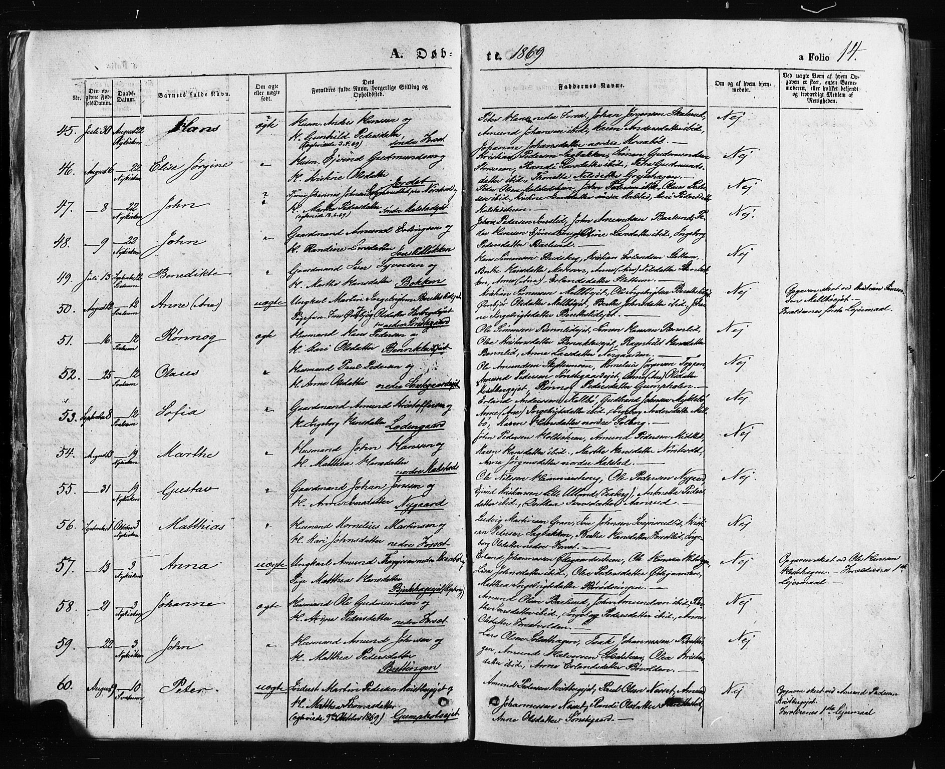Gausdal prestekontor, SAH/PREST-090/H/Ha/Haa/L0010: Parish register (official) no. 10, 1867-1886, p. 14