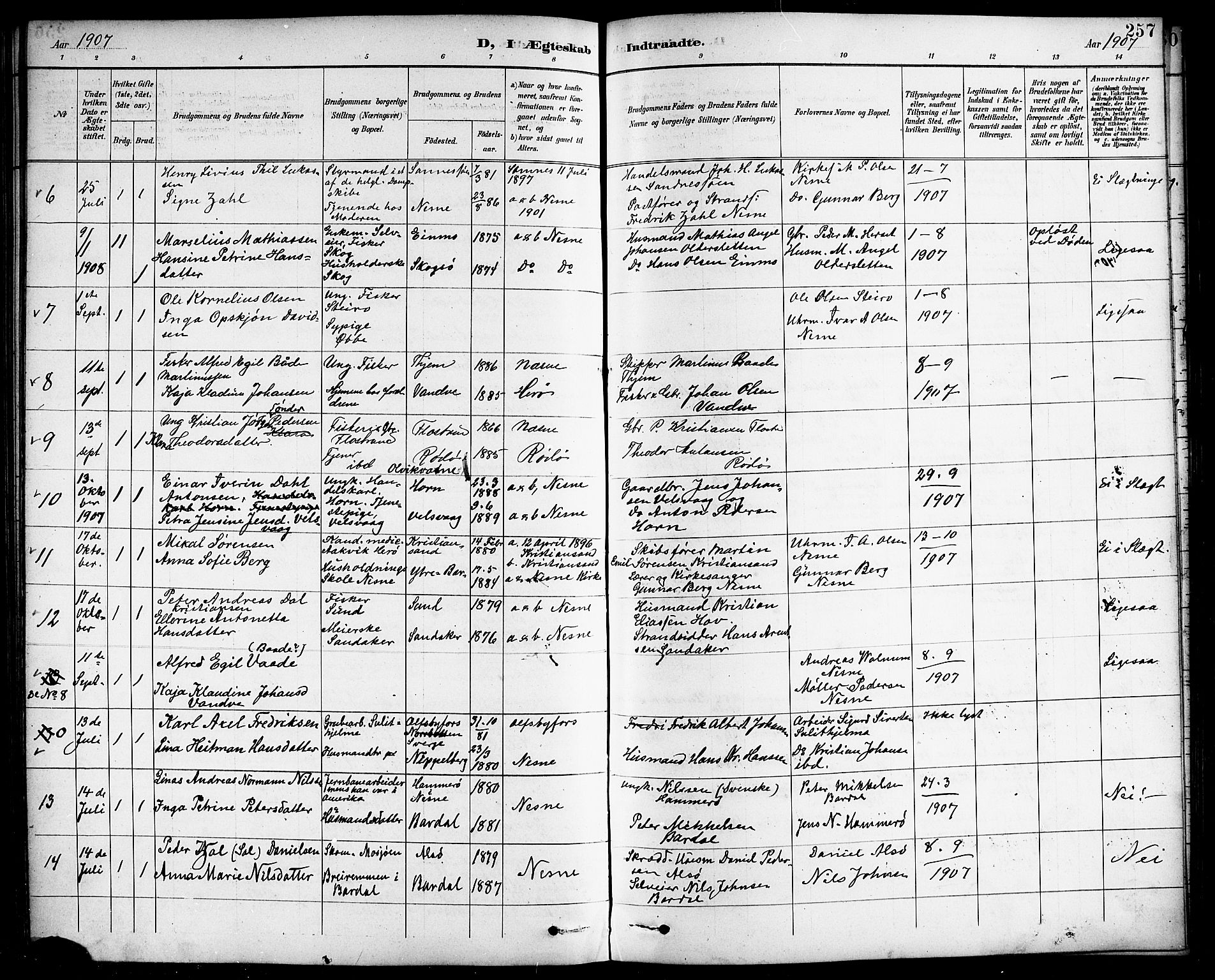 Ministerialprotokoller, klokkerbøker og fødselsregistre - Nordland, SAT/A-1459/838/L0559: Parish register (copy) no. 838C06, 1893-1910, p. 257