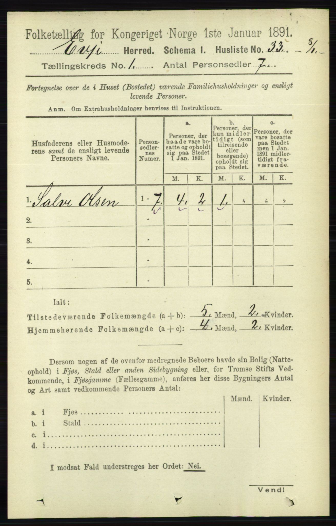 RA, 1891 census for 0937 Evje, 1891, p. 49