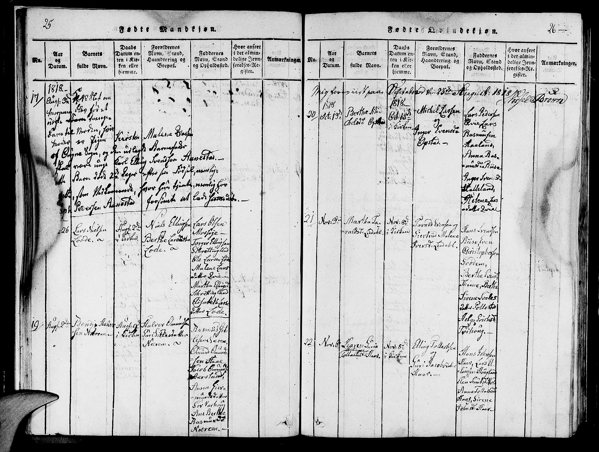 Hå sokneprestkontor, AV/SAST-A-101801/001/30BA/L0003: Parish register (official) no. A 3, 1815-1825, p. 25-26