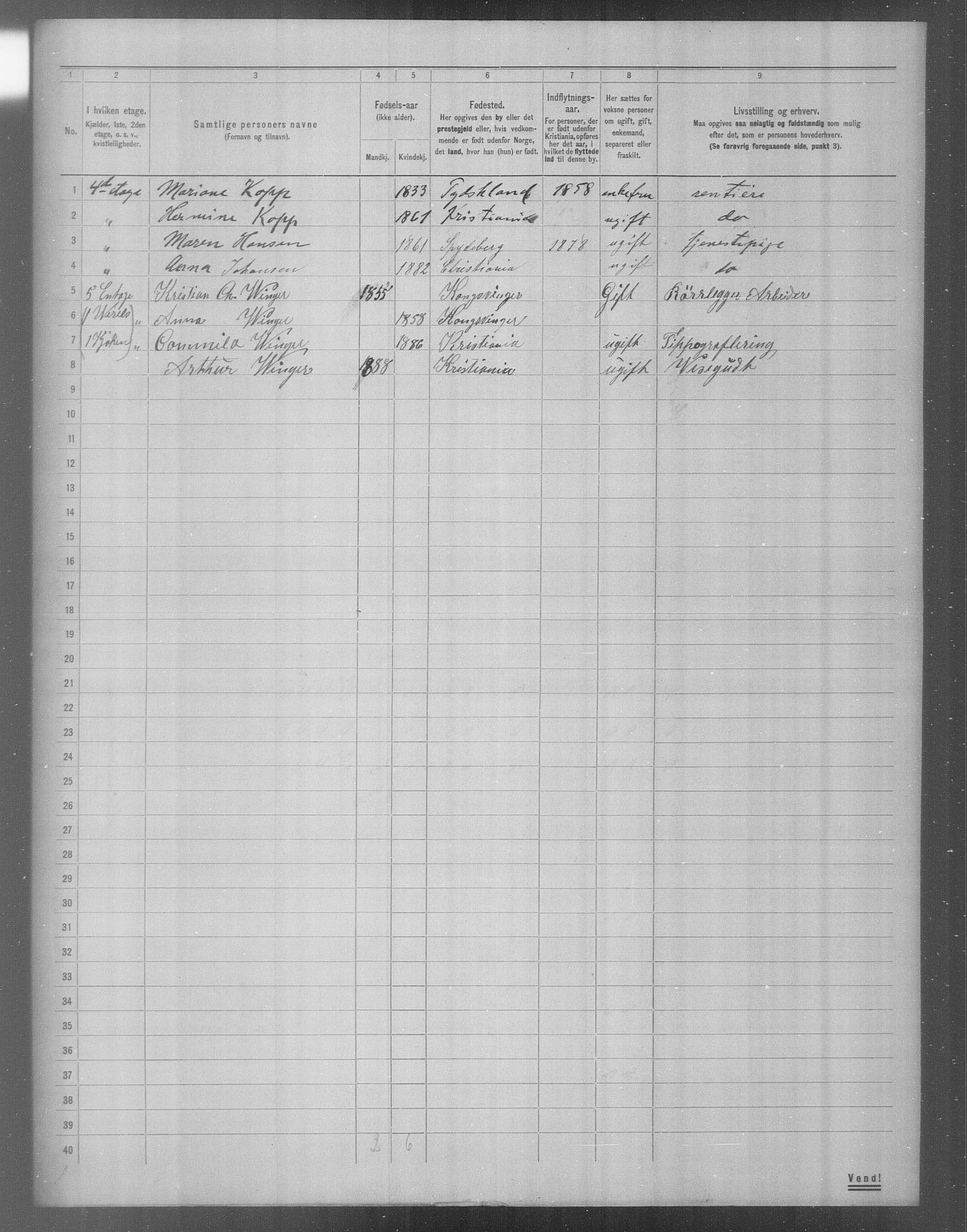 OBA, Municipal Census 1904 for Kristiania, 1904, p. 19654